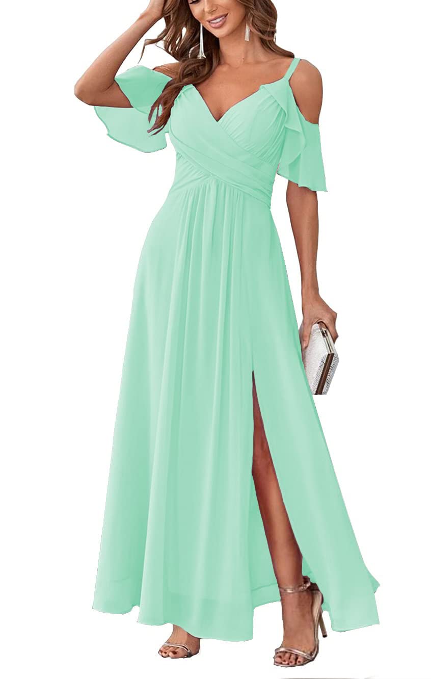 Long Chiffon Junior Bridesmaids Dresses for Women Wedding Party Dress Formal Military Ball Gown ABC095