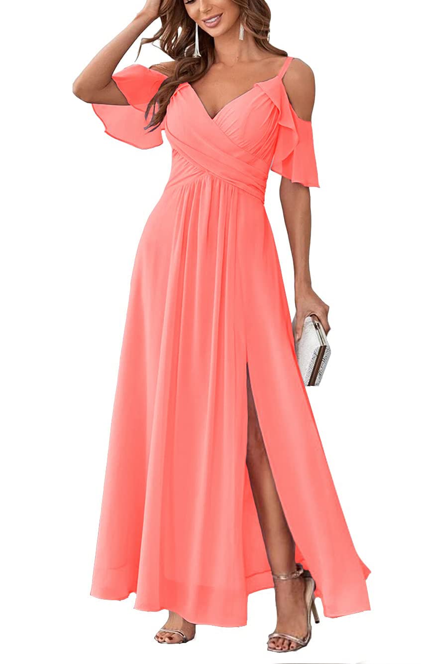 Long Chiffon Junior Bridesmaids Dresses for Women Wedding Party Dress Formal Military Ball Gown ABC095