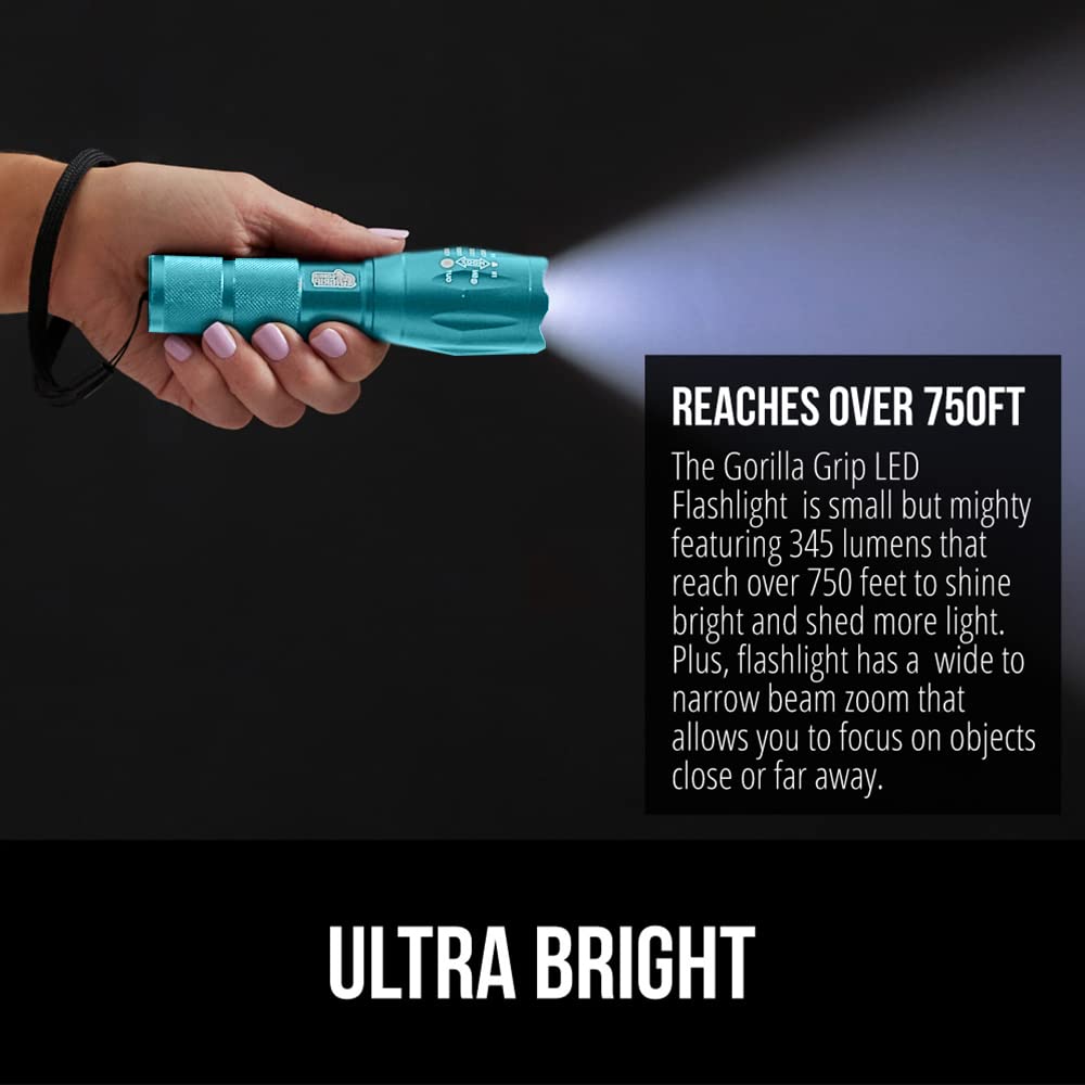 Gorilla Grip Leistungsstarke LED-Taschenlampe, 237 m, wasserfest, 5 einstellbare Modi, taktische Taschenlampe, hohe Lumen, ultrahelle Akku-Zoom-Taschenlampen, kleines Mini-Taschenlampen-Zubehör fürs Campingauto, 2er-Pack, Gold