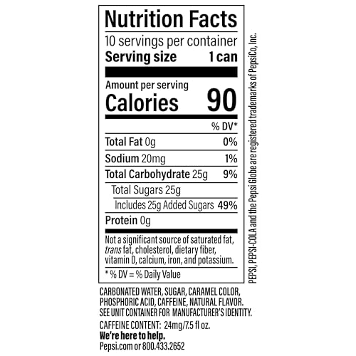 Pepsi Soda, 7.5 Ounce Mini Cans, (10 Pack) (Packaging May Vary)