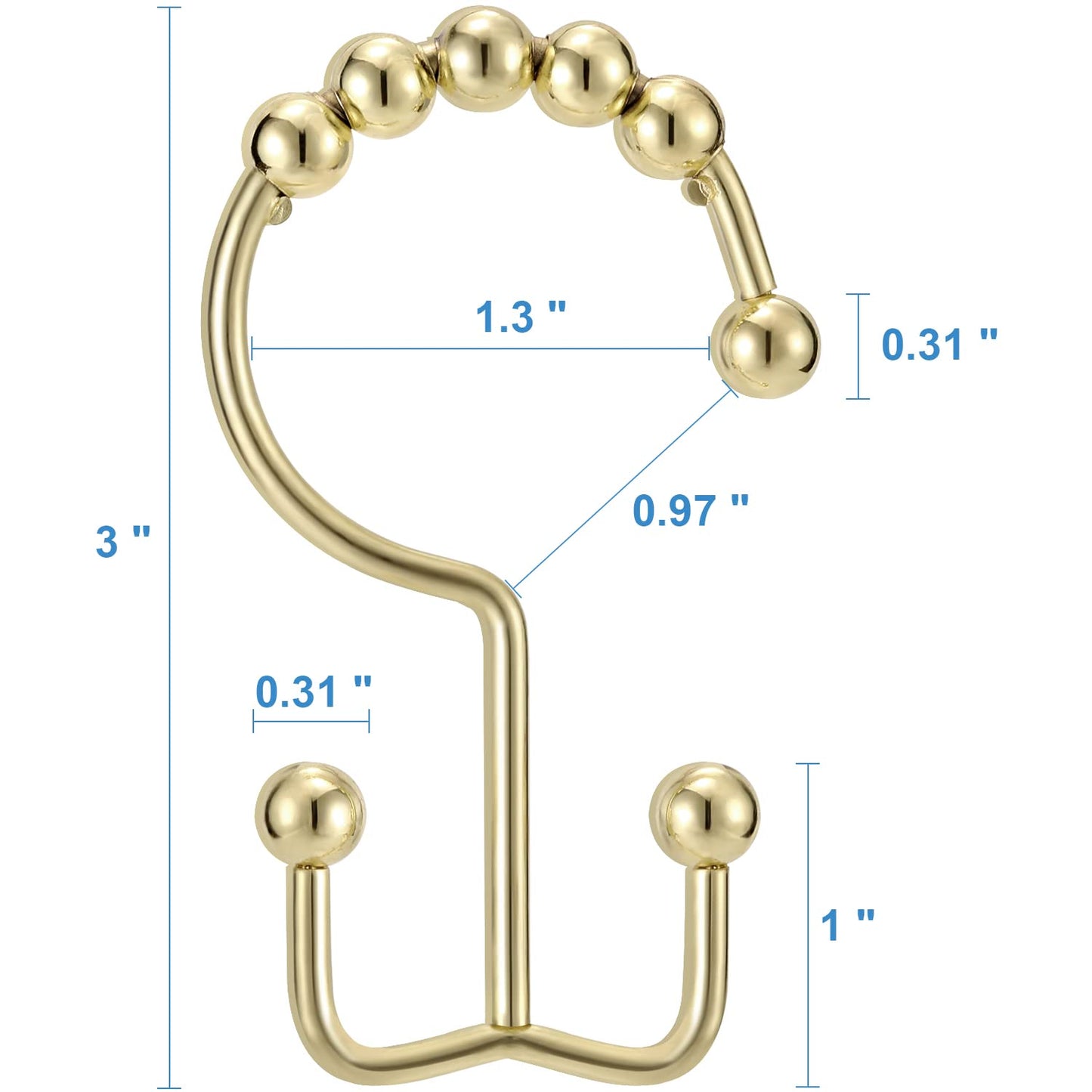 Shower Curtain Hooks Rings, TENOVEL Double Sided Shower Hooks Rust Proof for Bathroom Shower Rods Curtain, Durable Stainless Steel Bathroom Shower Curtain Hangers, Bronze, Set of 12