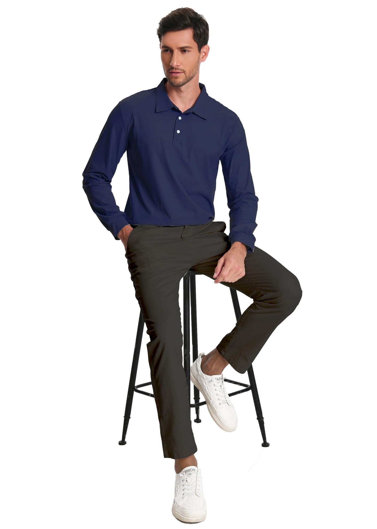 Men’s Polo Shirt Long Sleeve Golf Collared Shirts Quicky Dry Moisture Wicking Performance Lightweight Soft Polo
