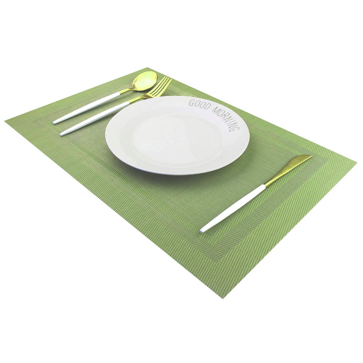 PIGCHCY Keilförmige Tischsets für den Esstisch, kreuzgewebt, waschbares Vinyl-Tischset, hitzebeständig, runde Tischsets, 4er-Set (Silbergrau)