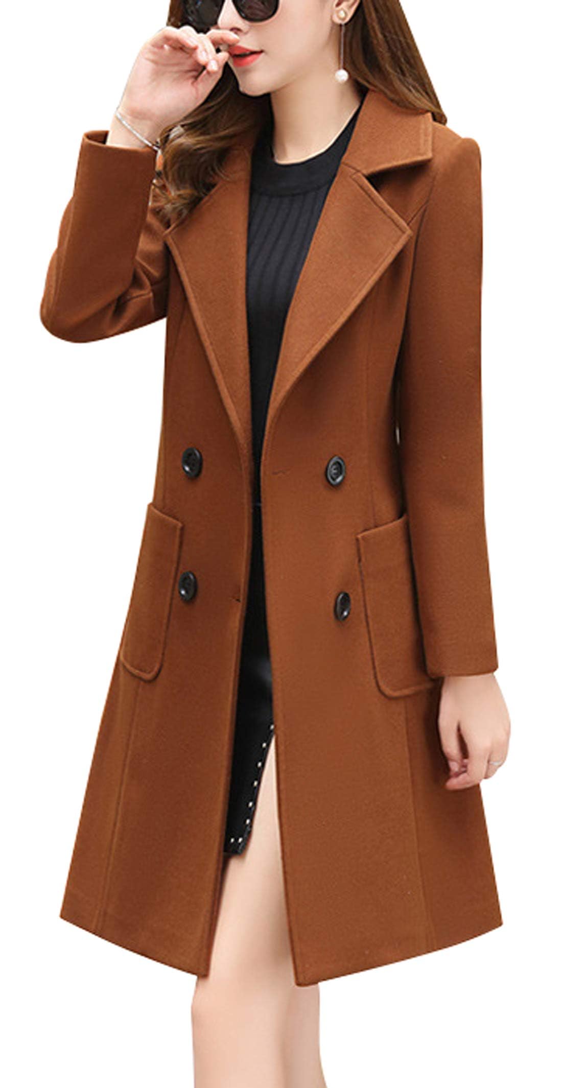 chouyatou Eleganter, zweireihiger Übermantel aus Wollmischung für Damen mit Reverskragen