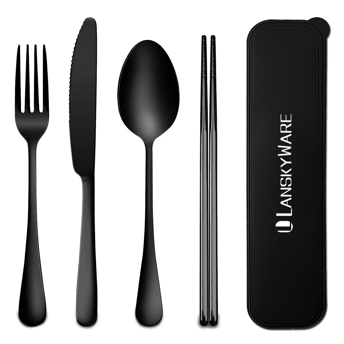 Portable Travel Utensils Set, 18/8 Stainless Steel 3 PCS Cutlery Set Including Knife Fork and Spoon, Reusable Travel Silverware Set with Case for Lunch Box Camping School Office