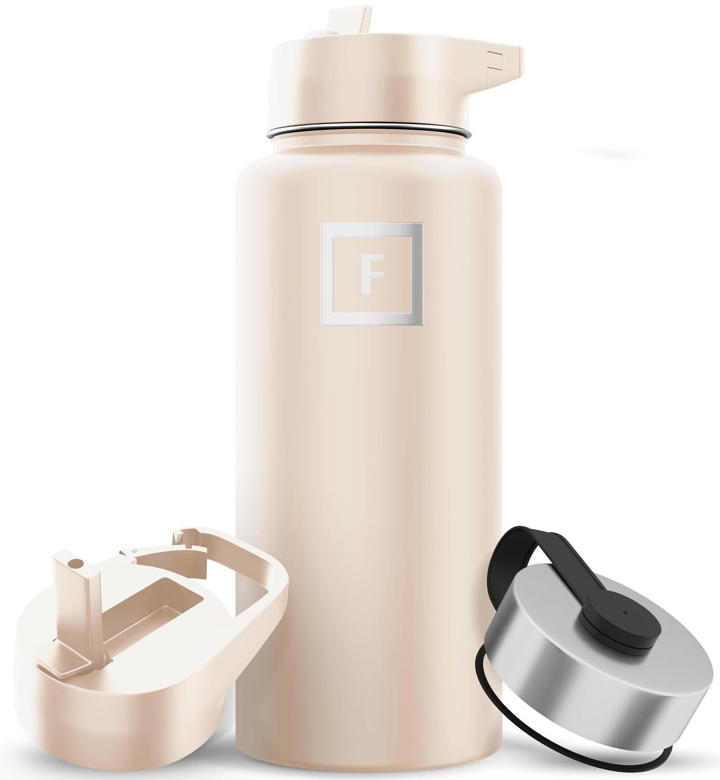 IRON °FLASK Camping & Hiking Hydration Flask with 3 Lids - Stainless Steel, Double Walled & Vacuum Insulated Water Bottle - Leak Proof & BPA Free (Dark Night, Straw - 32 oz)