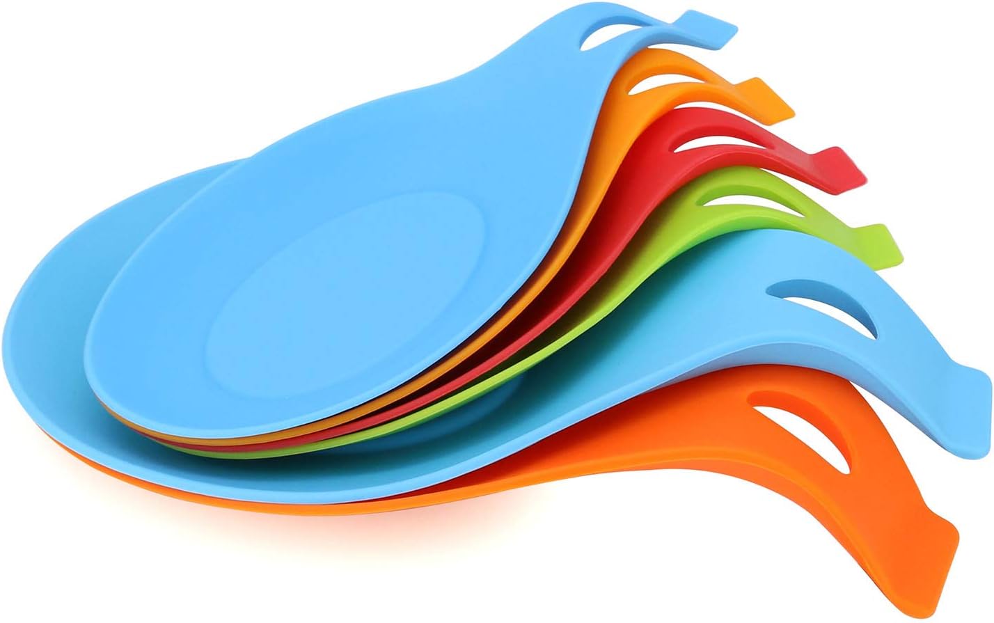 6 Pieces Set Kitchen Silicone Spoon Rest Heat Resistant Kitchen Utensil Rest Ladle Spoon Holder Colorful Spatula Holder Rest Kitchen Tool (2 Big and 4 Small Size)