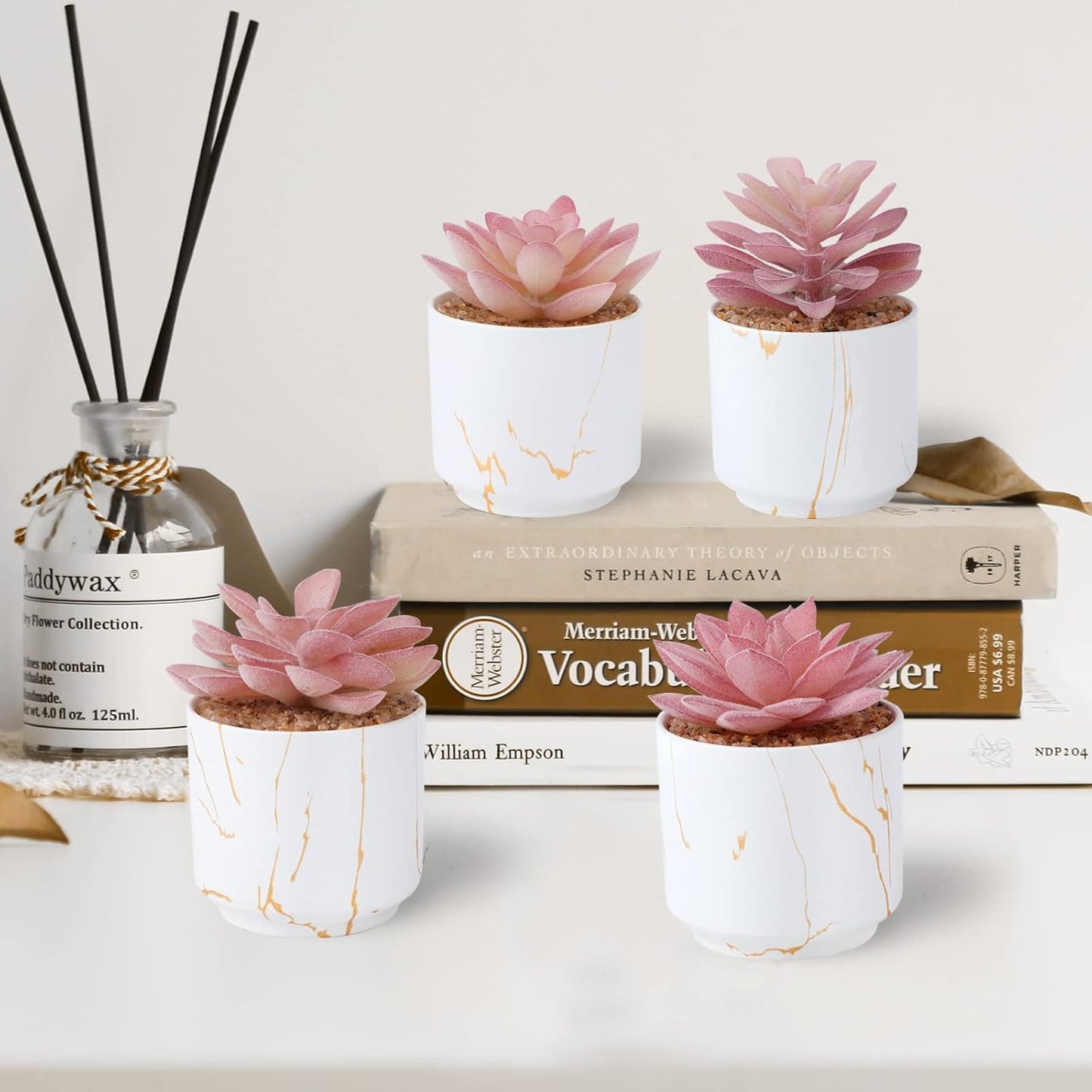 Artificial Plants and Succulents in 2 White Ceramic Pots,Small Fake Plants for Office and Desk Decor,Bathroom, Bedroom,Shelves for Women