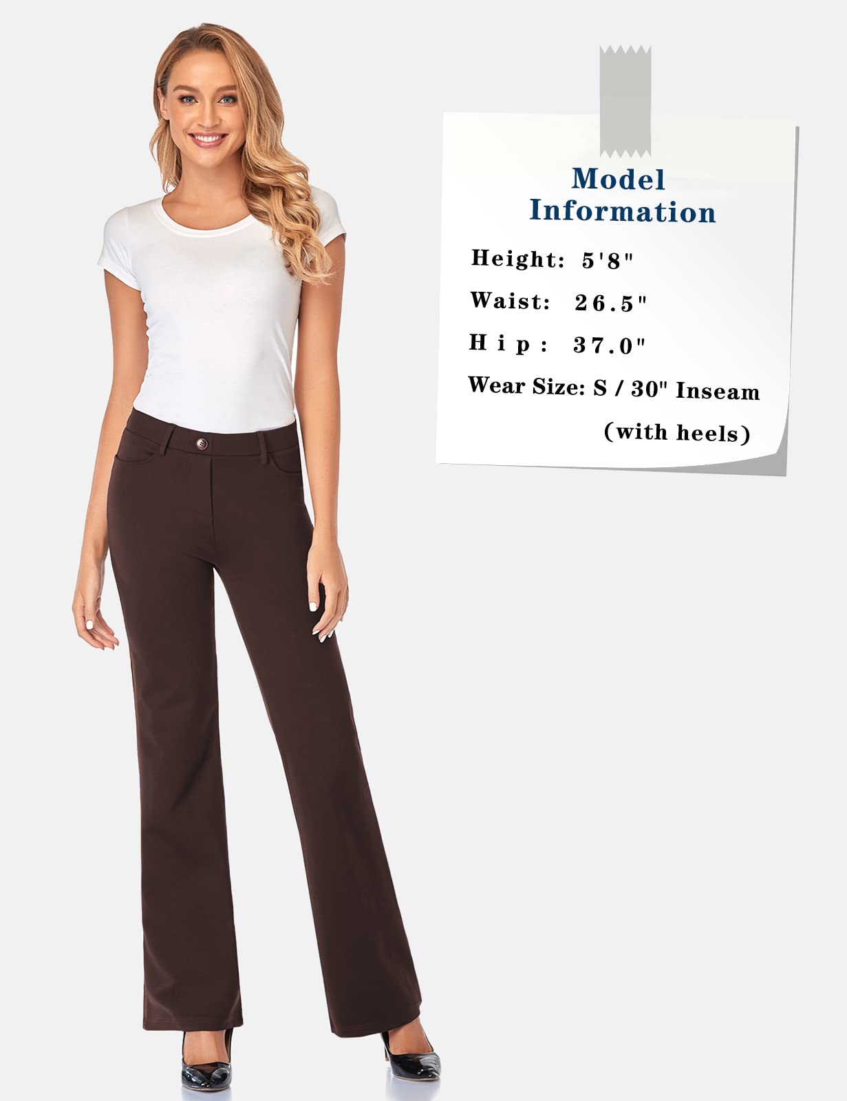 Pantalon extensible pour femme Tapata 28''/30''/32''/34'' avec poches, taille haute, petite, taille standard pour le travail au bureau