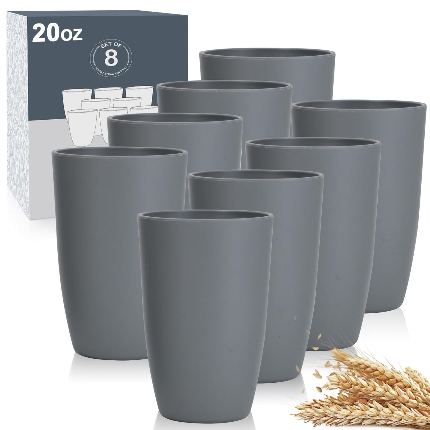 Wheat Straw Cups 8 PCS Good Alternative to Plastic Reusable Cups 20 oz Unbreakable Drinking Cup Reusable Dishwasher Safe Water Plastic Glasses Colorful Series