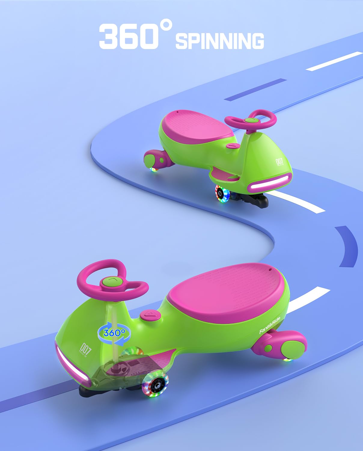 12V N7 Pro Electric Wiggle Car – Pedal-Powered Fun for Kids, Lights & Bluetooth Ride-On (by Fanttik)