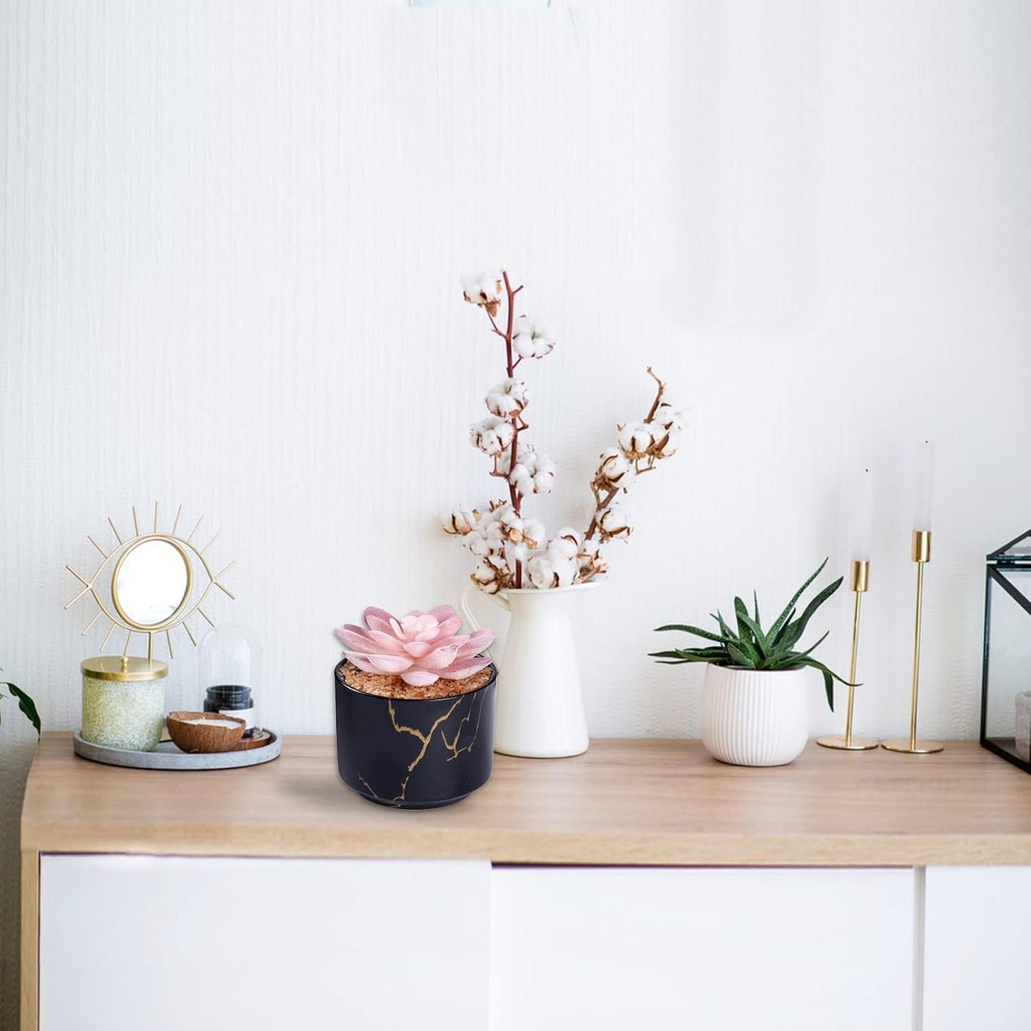 Artificial Plants and Succulents in 2 White Ceramic Pots,Small Fake Plants for Office and Desk Decor,Bathroom, Bedroom,Shelves for Women