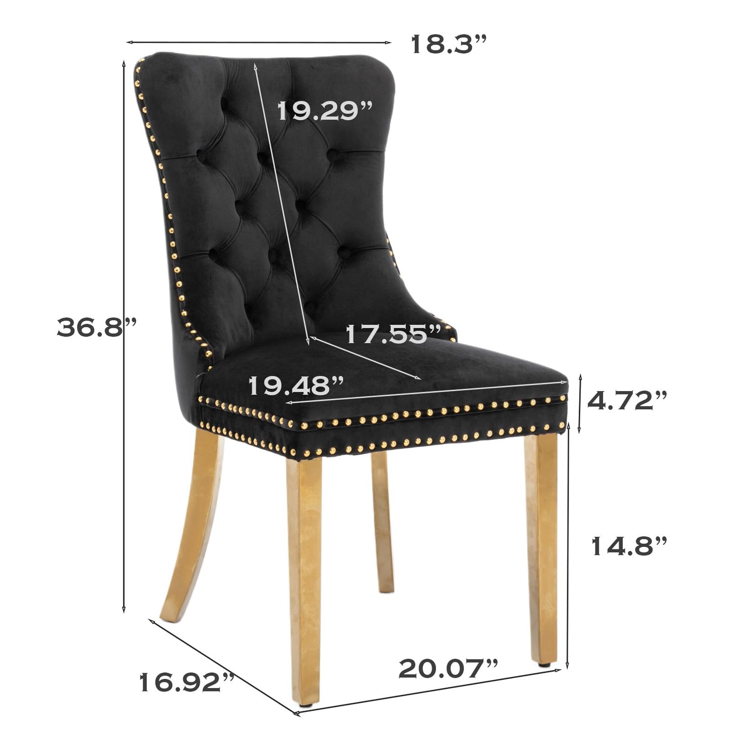 SoarFlash Esszimmerstühle aus Leder, 8er-Set, Beistellstuhl mit hoher Rückenlehne, moderner gepolsterter Beistellstuhl mit Knopfrückenring, Beine aus Massivholz (Schwarz und Grau)