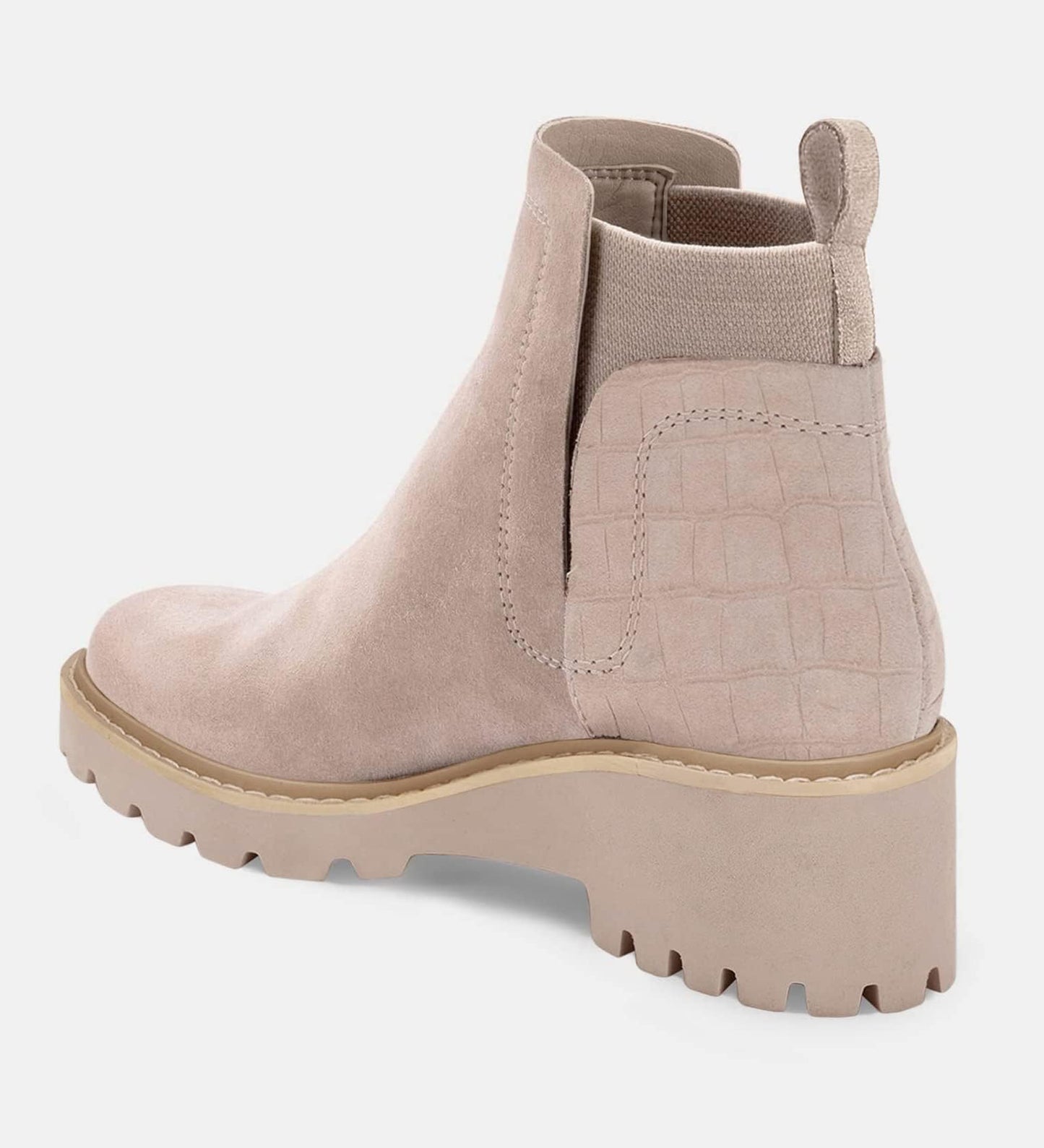Trish Lucia Damen Chelsea-Stiefel mit Plateausohle, knöchelhoch, klobiger Blockabsatz, rutschfest, Wildleder, modische Schlupfstiefeletten