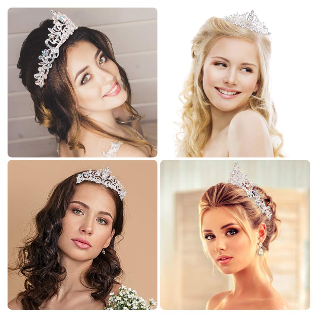 COCIDE Tiara Crystal Crowns Princess Rhinestone Crown with Combs Bride Headbands Bridal Wedding Prom Birthday Party Hair Accessories Jewelry for Women Girls (Silver)