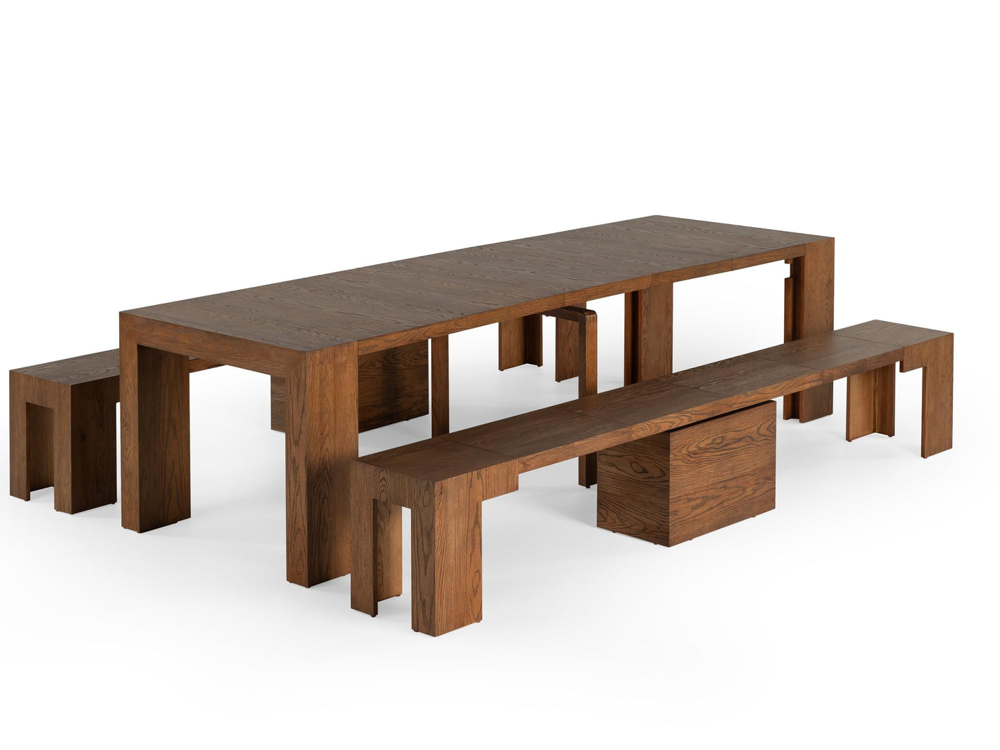 Transformer Table Esstisch-Set für 4 bis 12, ausziehbarer Esstisch aus Holz mit ausziehbarer Bank, Möbel für kleine Räume, Küchentisch-Set (Dunkelgrau, Tisch + Bank)