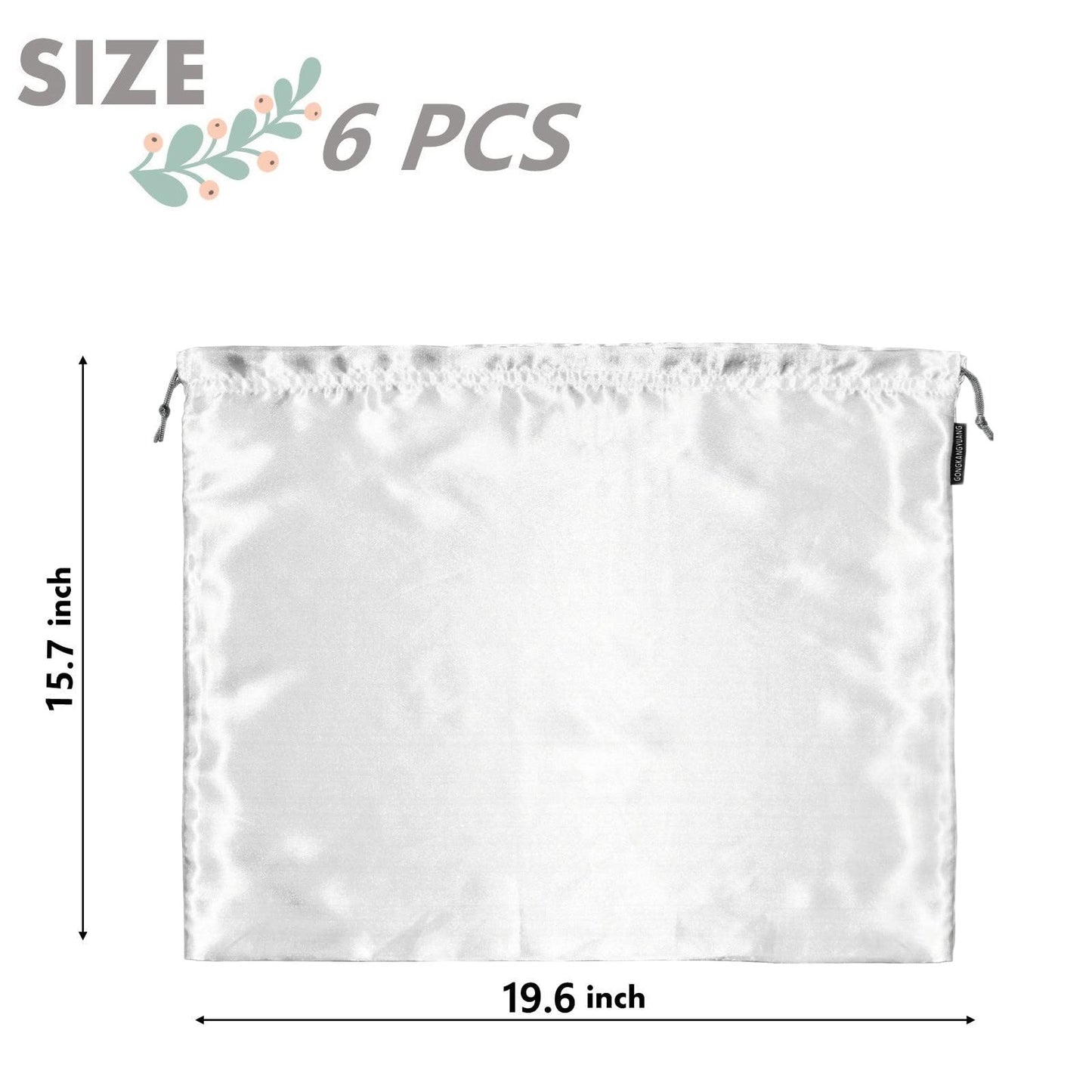 Lot de 6 sacs anti-poussière en soie pour sacs à main, sacs à main, chaussures, bottes, sac à cordon anti-poussière en soie, pochette de rangement de voyage (blanc, 19,6 × 15,7 pouces)