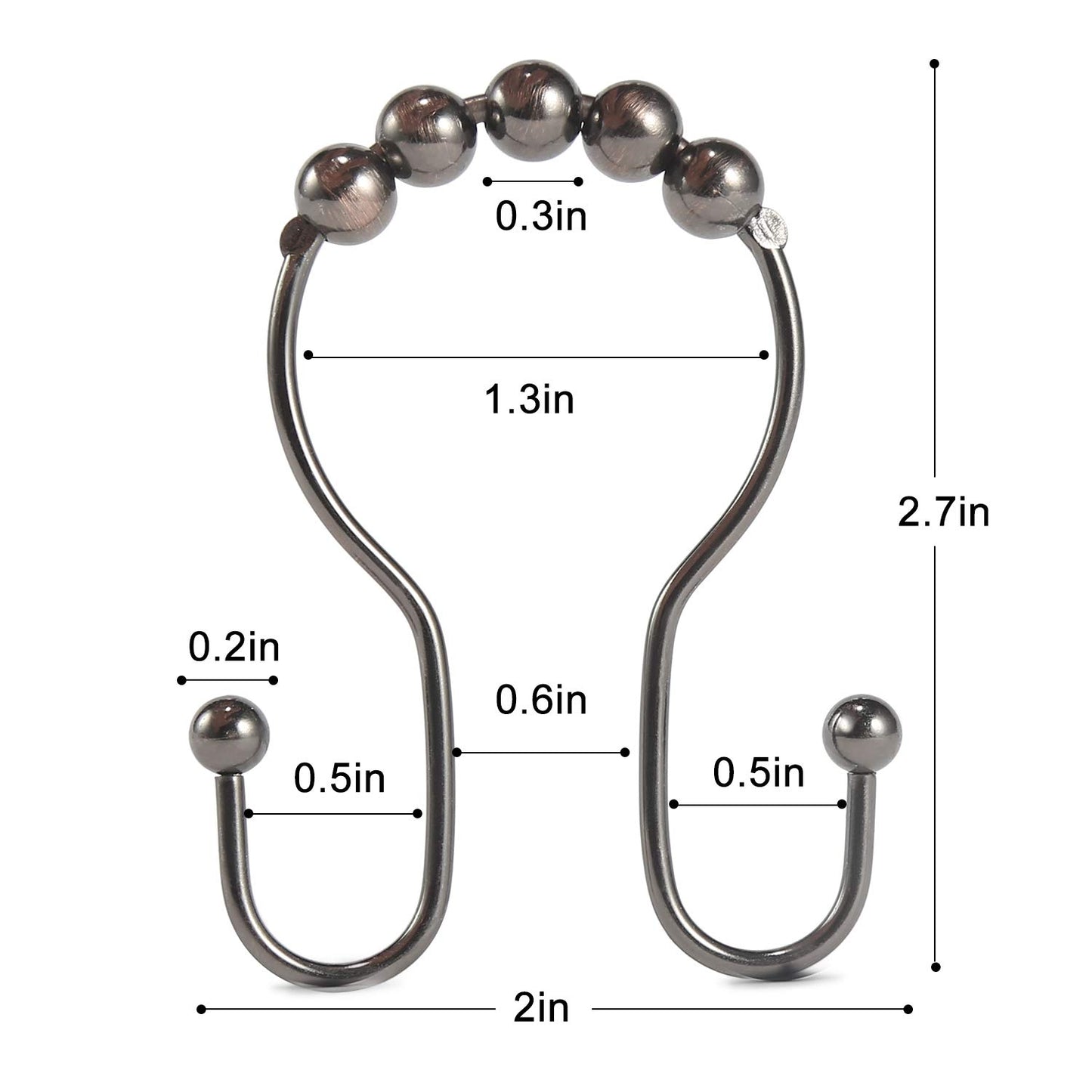 Goowin Duschvorhanghaken, 12 Stück Duschvorhangringe, Duschvorhanghakenringe aus Edelstahl in Bronze, rostfrei, Balance, Gleitschutz, Anti-Drop, Doppel-Duschhaken für Duschvorhangstange (Bronze)