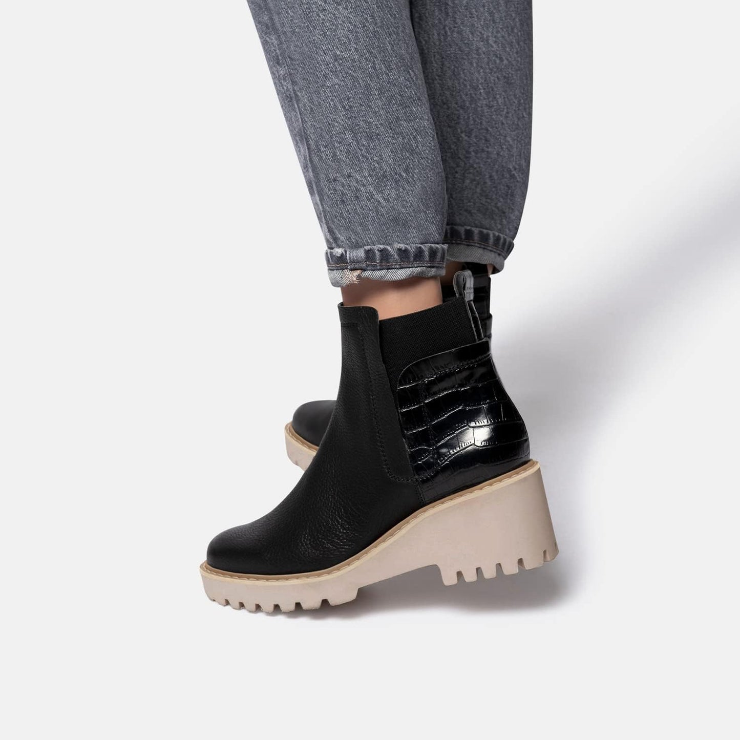 Trish Lucia Damen Chelsea-Stiefel mit Plateausohle, knöchelhoch, klobiger Blockabsatz, rutschfest, Wildleder, modische Schlupfstiefeletten