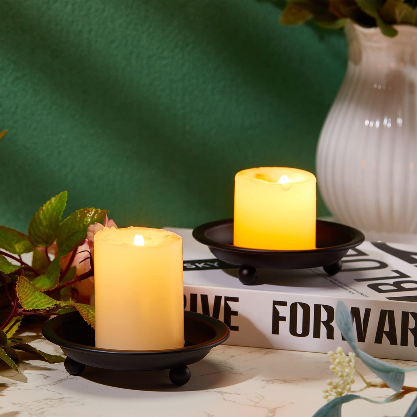 Lot de 4 bougeoirs décoratifs en fer noir mat de 10,5 cm pour table d'Halloween, de Noël, centre de table, décoration de fête de mariage