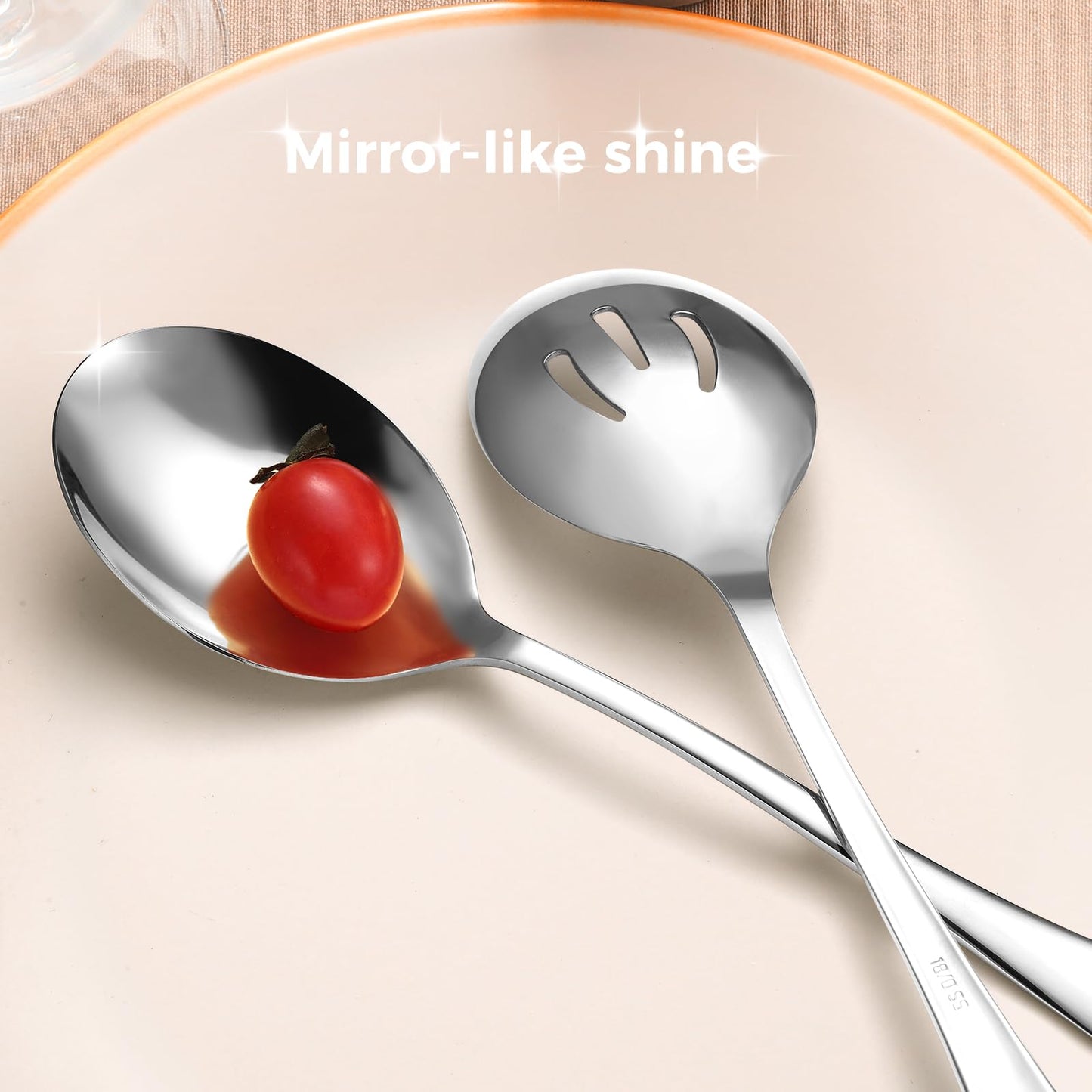 Large Stainless Steel Serving Utensils Set 15 Pcs with 10" Serving Spoon,10" Slotted Spoons,10" Serving Forks,9.5" Serving Tongs,Soup Ladle,Pie Server,Cake/Butter Knife for Buffet/Parties