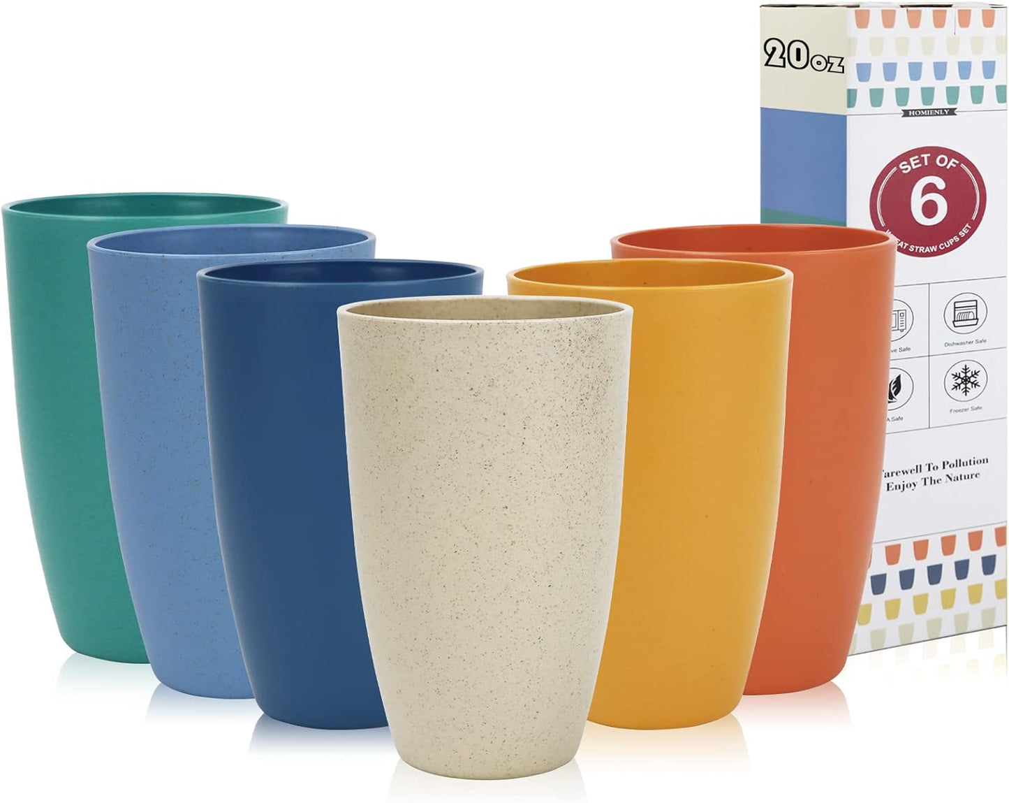 Homienly Becher mit Weizenstrohhalm, Plastikbecher, unzerbrechliche Trinkbecher, wiederverwendbare, spülmaschinenfeste Wassergläser, stapelbare Plastik-Wasserbecher in mehreren Farben (20 OZ, 8 Stück)
