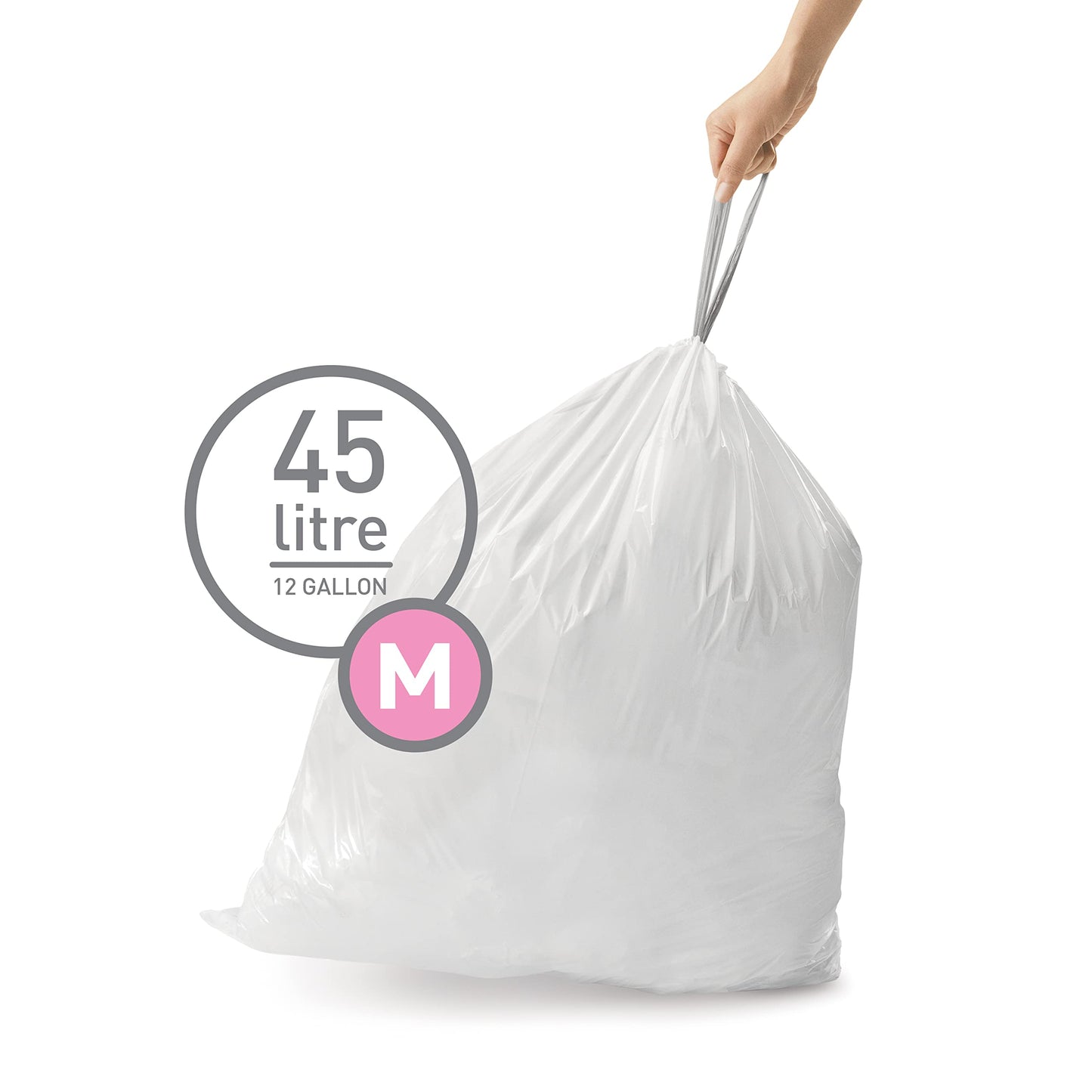 simplehuman Code H 60 Count, Genuine Custom Fit Liners, Drawstring Trash Bags in Dispenser Packs, 30-35 Liter / 8-9.2 Gallon, White
