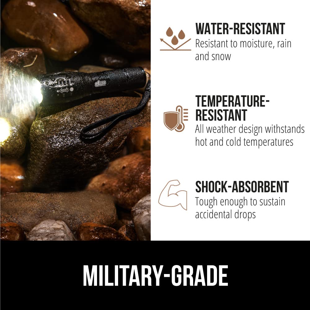 Gorilla Grip Leistungsstarke LED-Taschenlampe, 237 m, wasserfest, 5 einstellbare Modi, taktische Taschenlampe, hohe Lumen, ultrahelle Akku-Zoom-Taschenlampen, kleines Mini-Taschenlampen-Zubehör fürs Campingauto, 2er-Pack, Gold