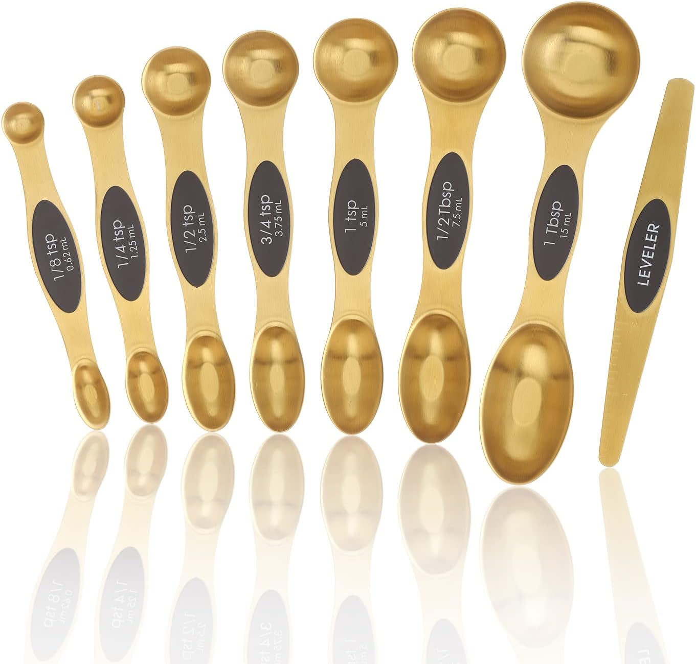 Ensemble de cuillères à mesurer magnétiques, en acier inoxydable, double face, empilables, double face pour mesurer les ingrédients secs et liquides, s'adapte aux pots à épices, lot de 8 (doré)