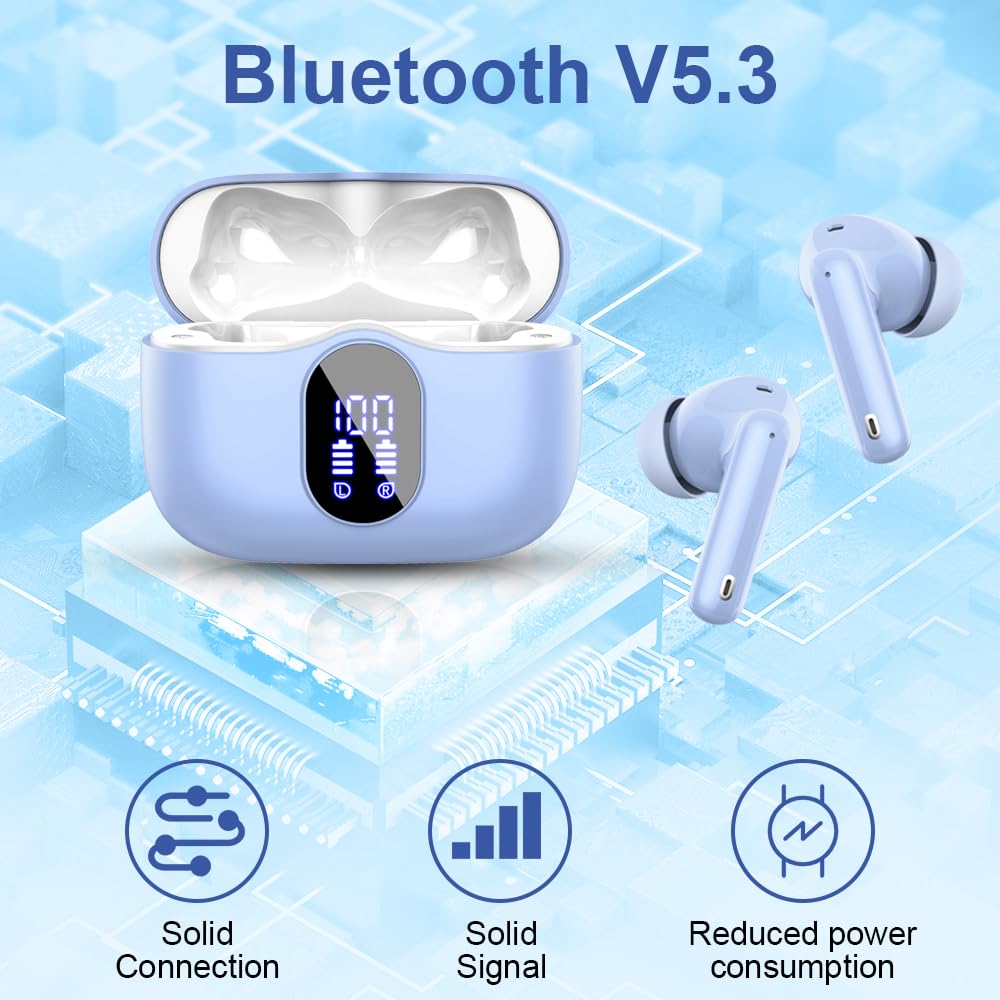 Wireless Earbuds Bluetooth 5.4 Headphones Bass Stereo Ear Buds with Noise Cancelling Mic LED Display in Ear Earphones IP7 Waterproof 36H Playtime for Laptop Pad Phones Sports Workout White