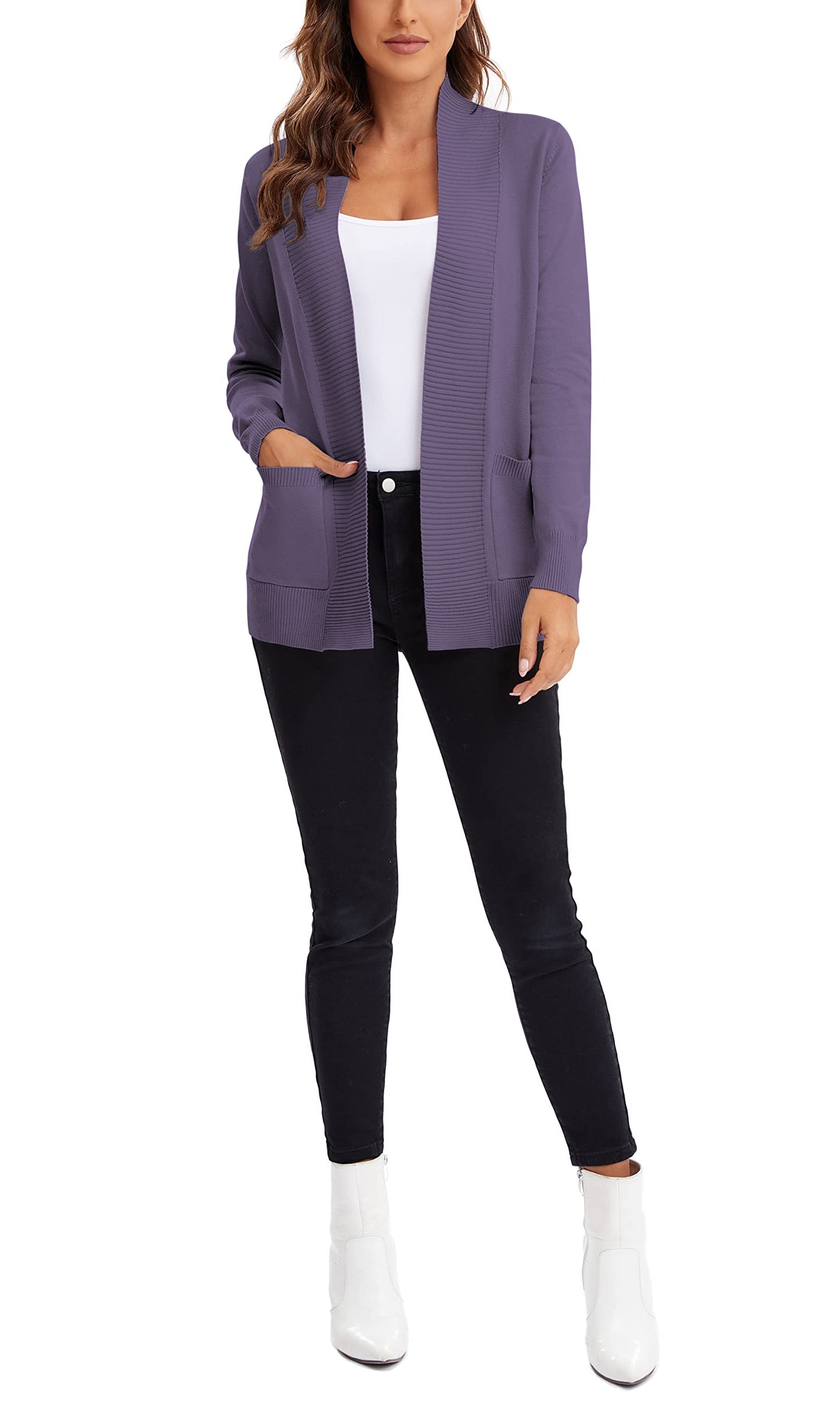 Urban CoCo Leichter Strickjacke für Damen mit offener Vorderseite, lange Ärmel, mit Tasche