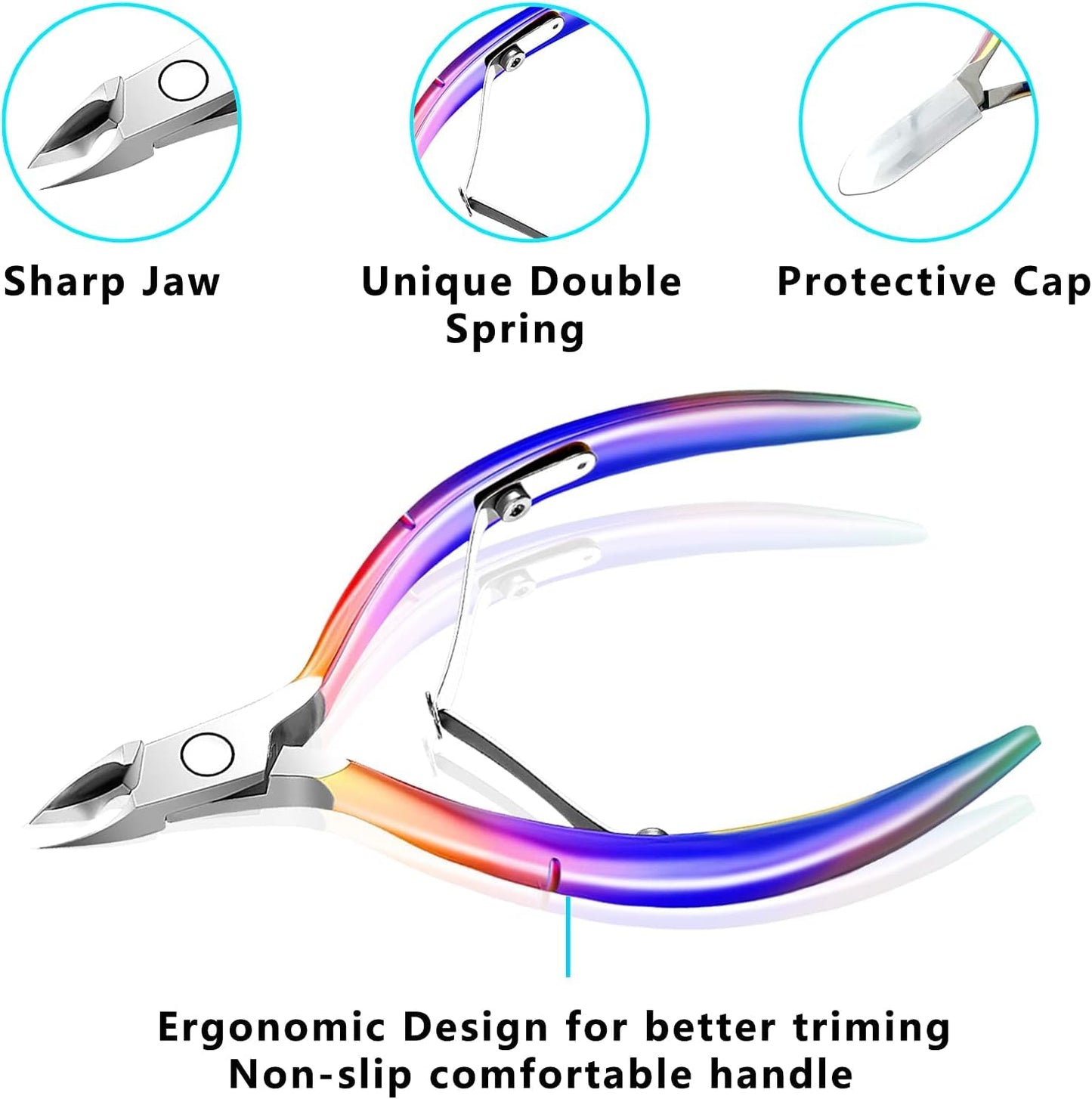 3-Piece Rainbow Cuticle Care Kit – Precision Trimmer, Dual-Head Pusher & Scraper | Surgical-Grade Stainless Steel