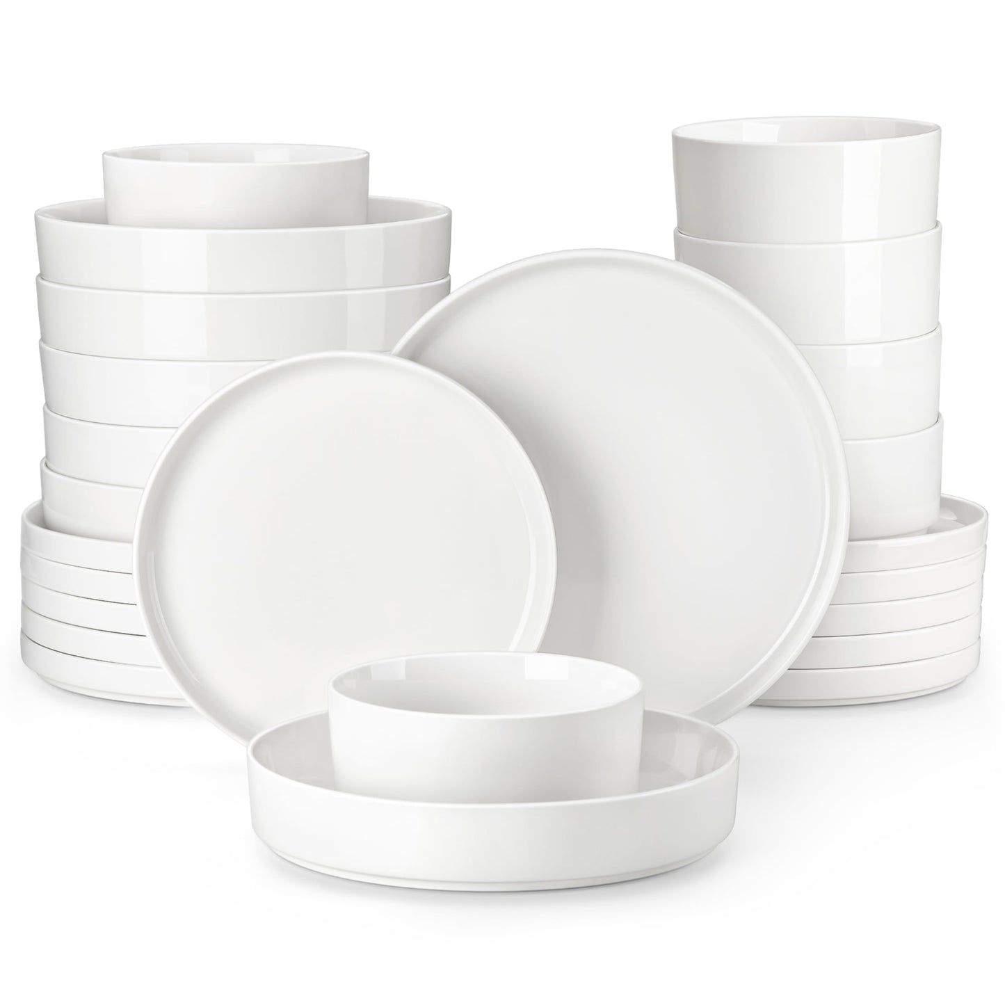 MALACASA 12 Pieces Porcelain Dinnerware Set, Modern White Dish Set for 4, Premium Serving Plates and Bowls Sets, Chip and Scratch Resistant Dishware Sets Kitchen Dishes Dining Ware Set, Series LEAH