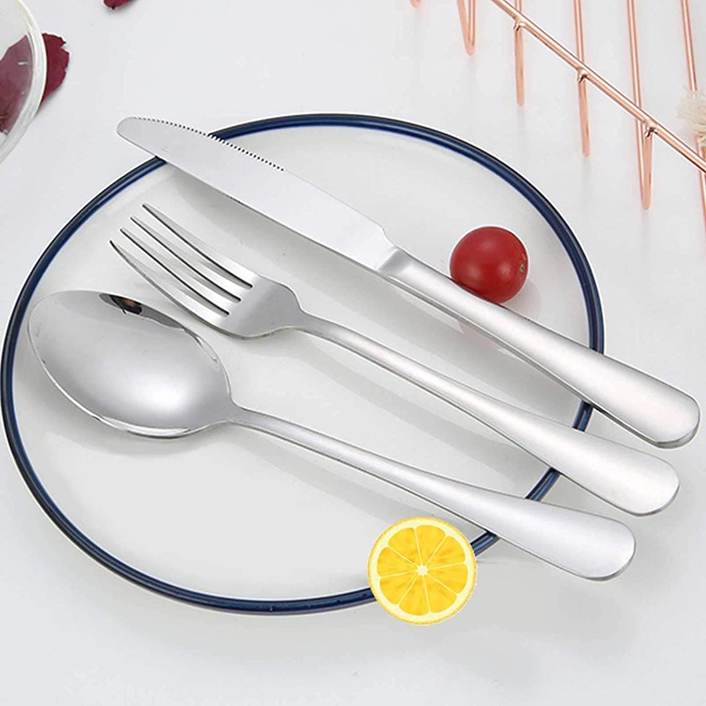 Portable Travel Utensils Set, 18/8 Stainless Steel 3 PCS Cutlery Set Including Knife Fork and Spoon, Reusable Travel Silverware Set with Case for Lunch Box Camping School Office