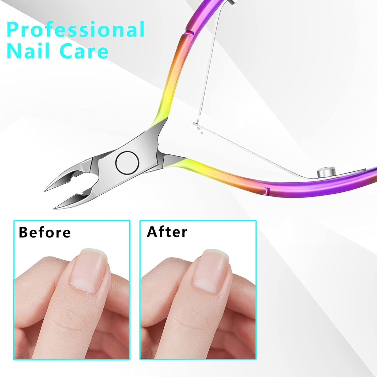 3-Piece Rainbow Cuticle Care Kit – Precision Trimmer, Dual-Head Pusher & Scraper | Surgical-Grade Stainless Steel