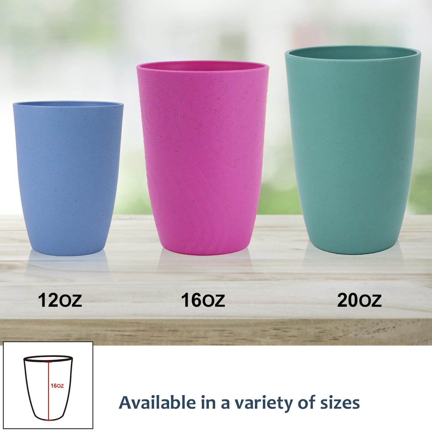 Homienly Becher mit Weizenstrohhalm, Plastikbecher, unzerbrechliche Trinkbecher, wiederverwendbare, spülmaschinenfeste Wassergläser, stapelbare Plastik-Wasserbecher in mehreren Farben (20 OZ, 8 Stück)