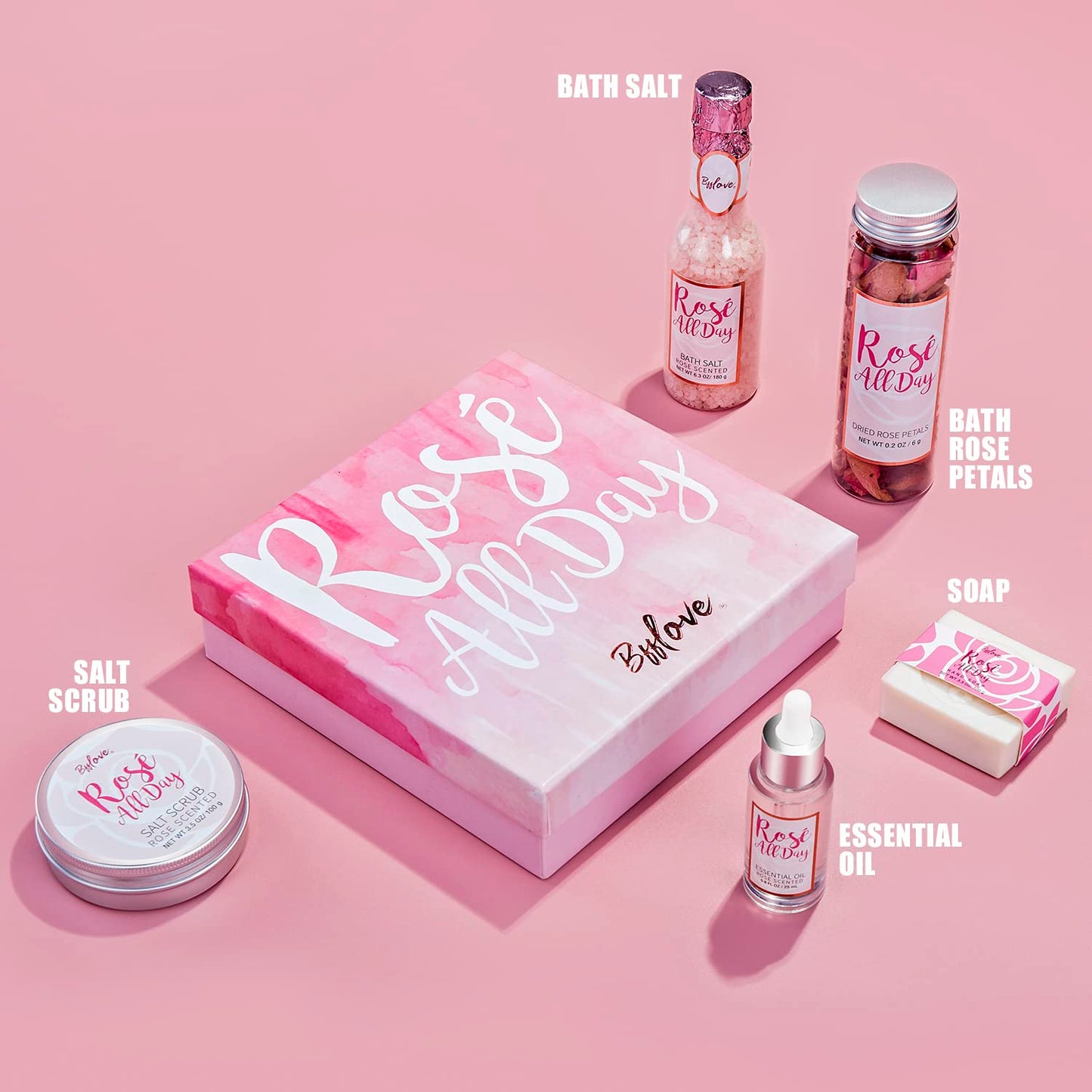 Spa-Geschenke für Frauen, Geschenkset, Selbstpflegeset, Geburtstagsgeschenke, 5-teiliges Rosenbadeset mit Massageöl, Badebombe, Salzpeeling, Seife, Handcreme, Weihnachtsgeschenke für Mama