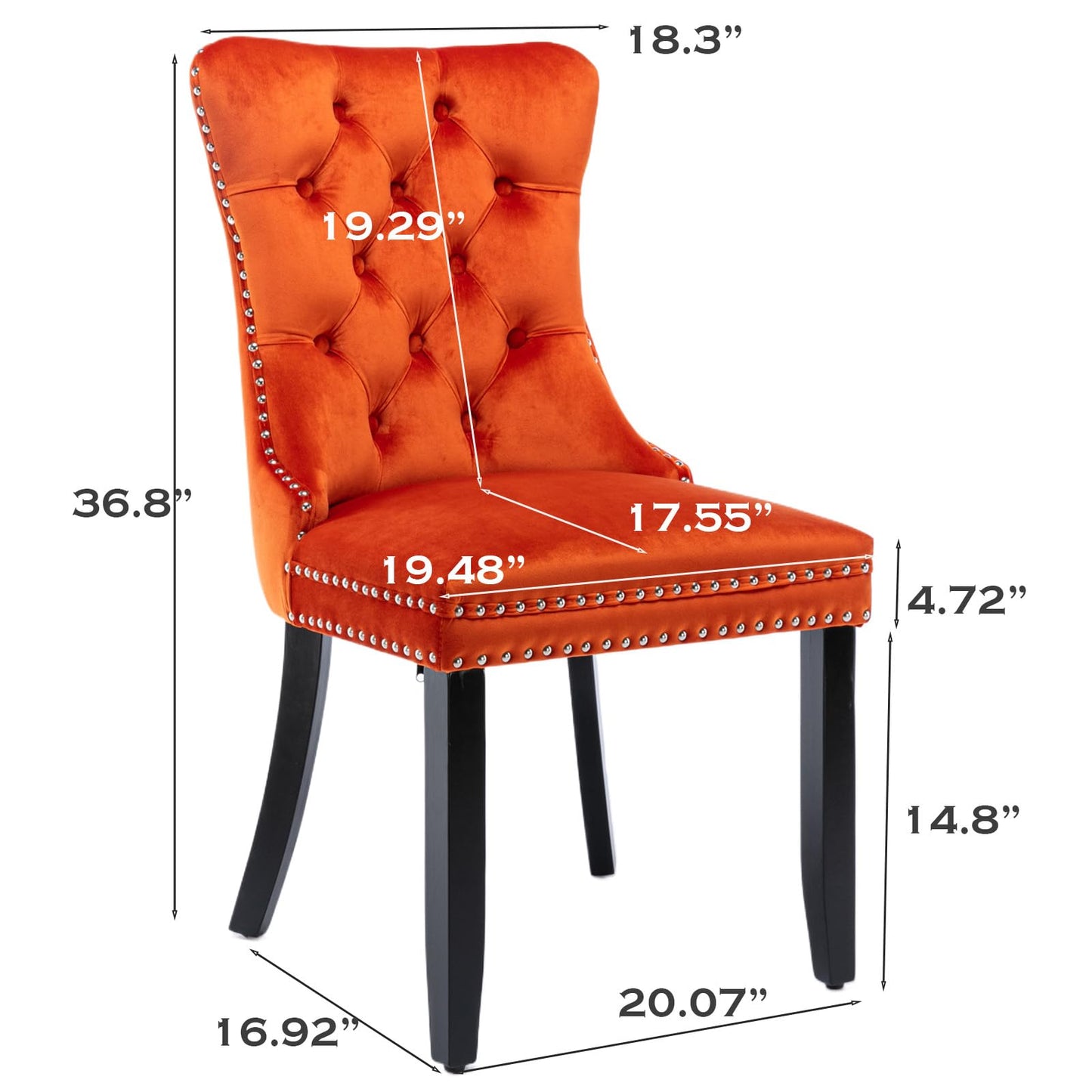 SoarFlash Esszimmerstühle aus Leder, 8er-Set, Beistellstuhl mit hoher Rückenlehne, moderner gepolsterter Beistellstuhl mit Knopfrückenring, Beine aus Massivholz (Schwarz und Grau)