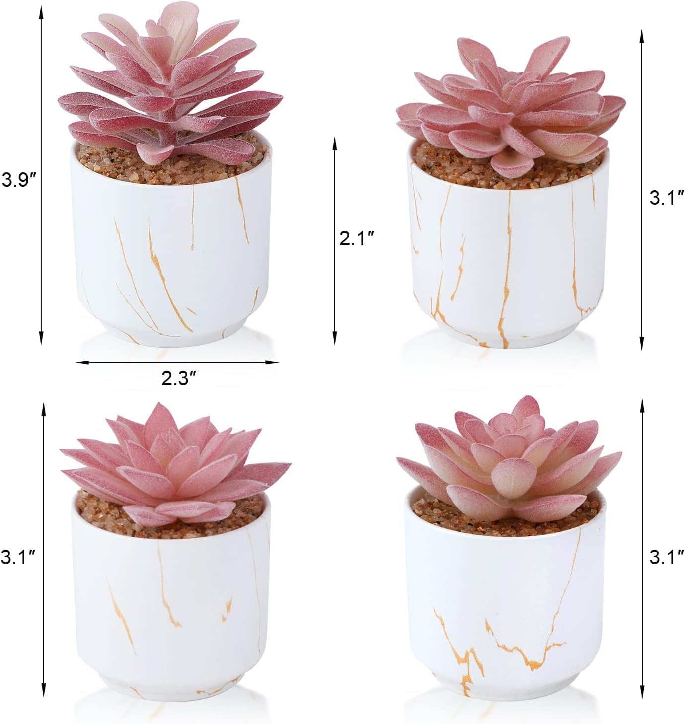 Artificial Plants and Succulents in 2 White Ceramic Pots,Small Fake Plants for Office and Desk Decor,Bathroom, Bedroom,Shelves for Women