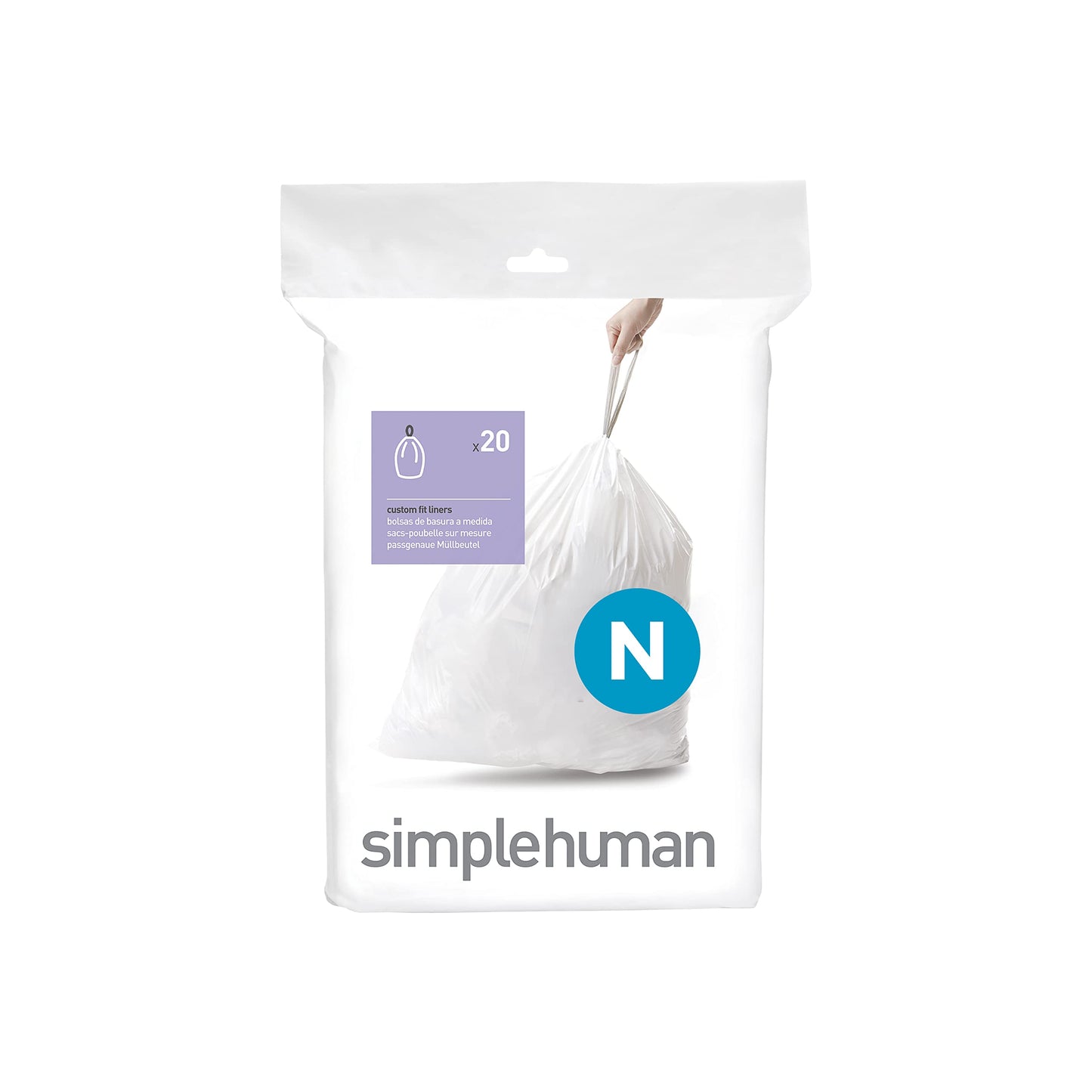 simplehuman Code H 60 Count, Genuine Custom Fit Liners, Drawstring Trash Bags in Dispenser Packs, 30-35 Liter / 8-9.2 Gallon, White