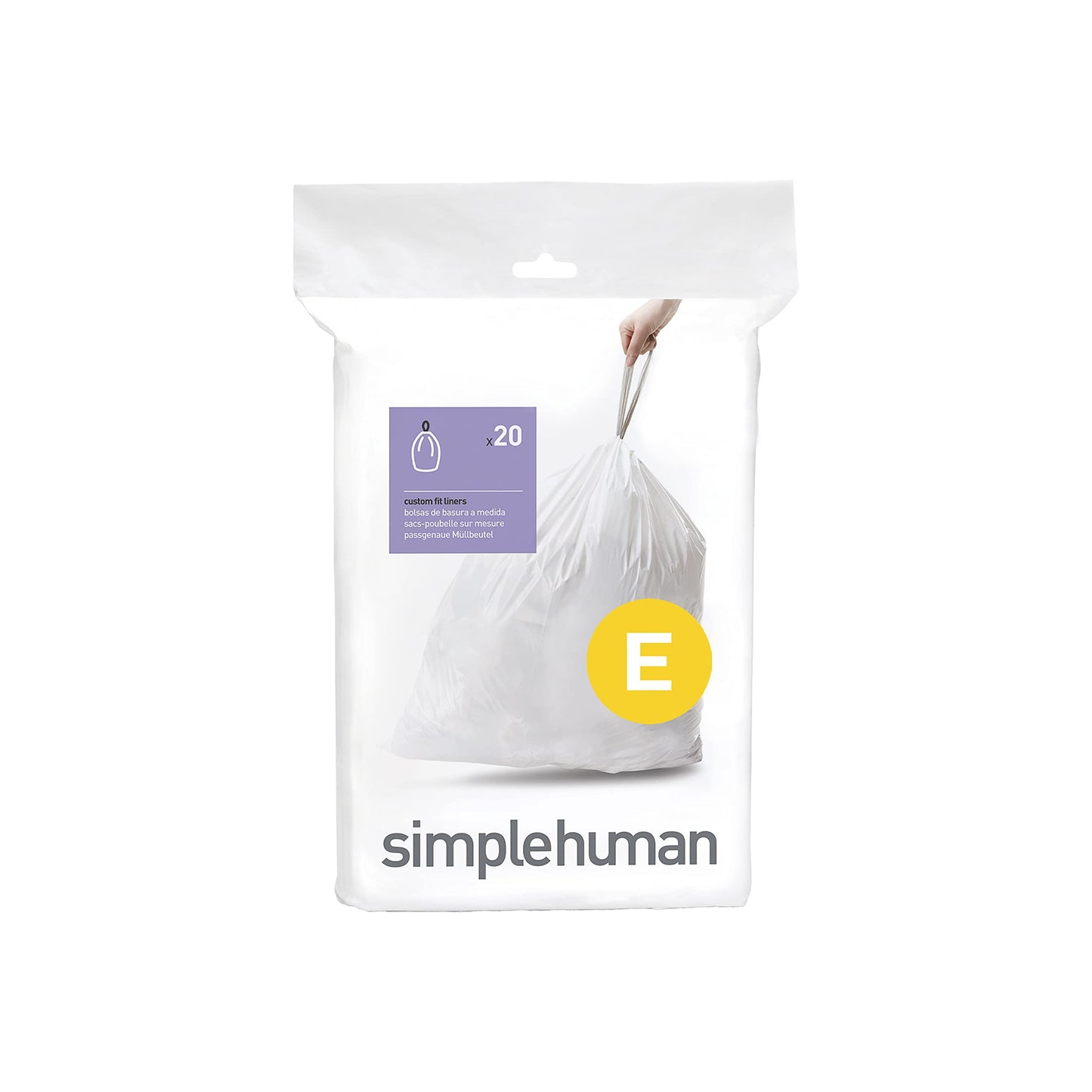 simplehuman Code H 60 Count, Genuine Custom Fit Liners, Drawstring Trash Bags in Dispenser Packs, 30-35 Liter / 8-9.2 Gallon, White