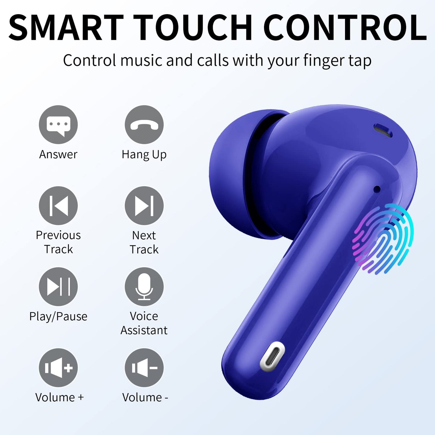 Wireless Earbuds Bluetooth 5.4 Headphones Bass Stereo Ear Buds with Noise Cancelling Mic LED Display in Ear Earphones IP7 Waterproof 36H Playtime for Laptop Pad Phones Sports Workout White