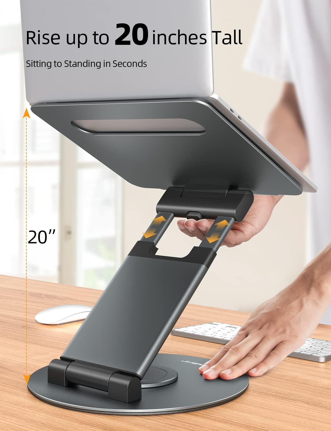 Nulaxy Telescopic 360 Rotating Laptop Stand for Desk Adjustable Height Swivel Pull Out Design Ergonomic Laptop Riser Fits All 10-17" Laptops Computer MacBook, Gray