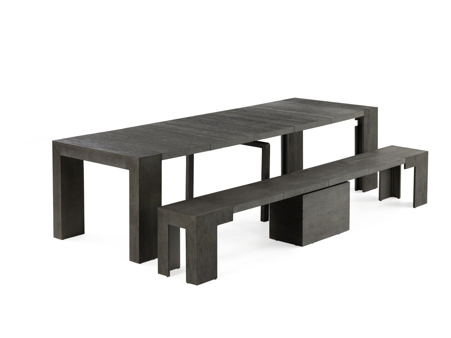 Transformer Table Esstisch-Set für 4 bis 12, ausziehbarer Esstisch aus Holz mit ausziehbarer Bank, Möbel für kleine Räume, Küchentisch-Set (Dunkelgrau, Tisch + Bank)