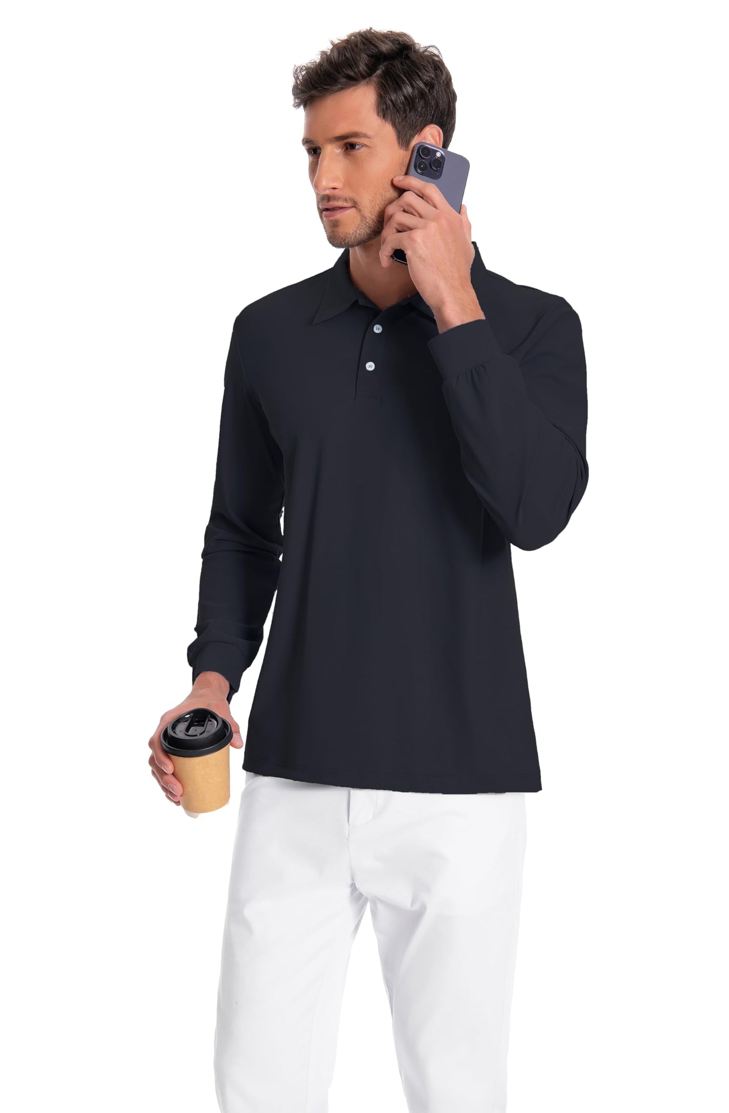 Men’s Polo Shirt Long Sleeve Golf Collared Shirts Quicky Dry Moisture Wicking Performance Lightweight Soft Polo