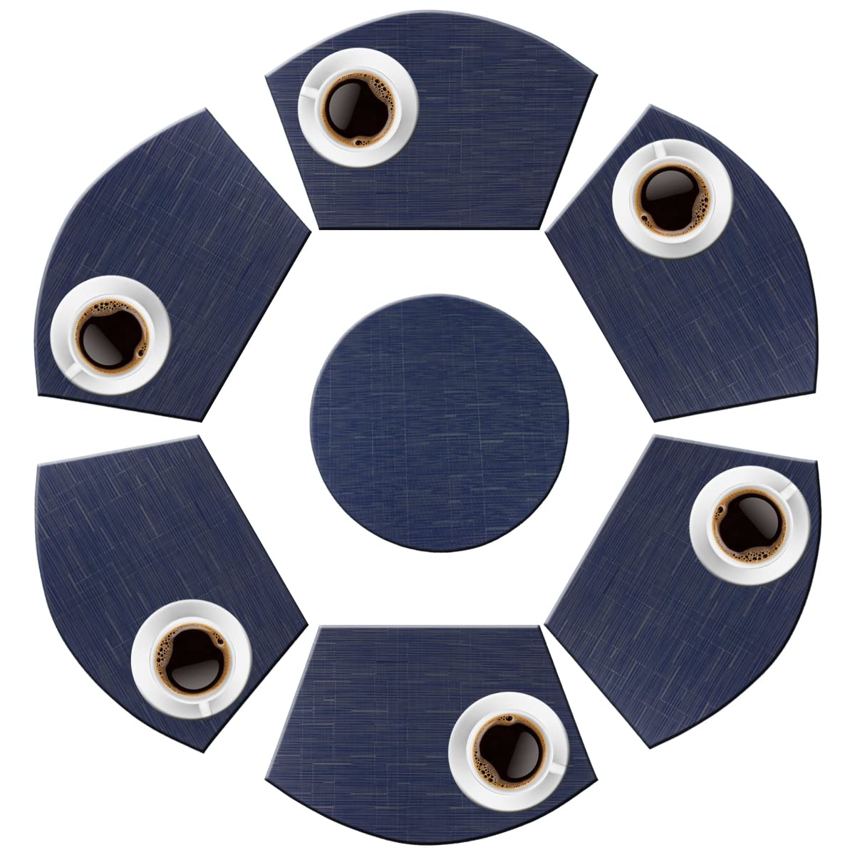 PIGCHCY Keilförmige Tischsets für den Esstisch, kreuzgewebt, waschbares Vinyl-Tischset, hitzebeständig, runde Tischsets, 4er-Set (Silbergrau)