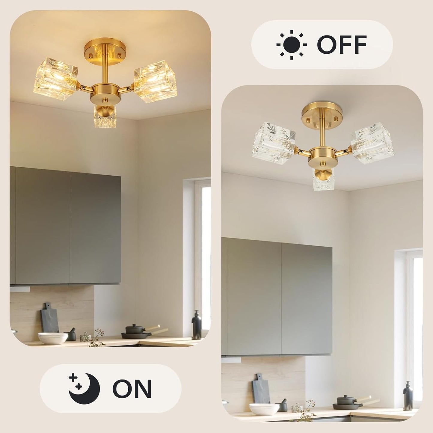Yunnix Deckenleuchte 6 Lichter Kristall Kronleuchter Deckenleuchte Gold Deckenleuchte Moderne Kronleuchter Licht für Schlafzimmer Küche Flur Badezimmer Eingangsbereich Esszimmer