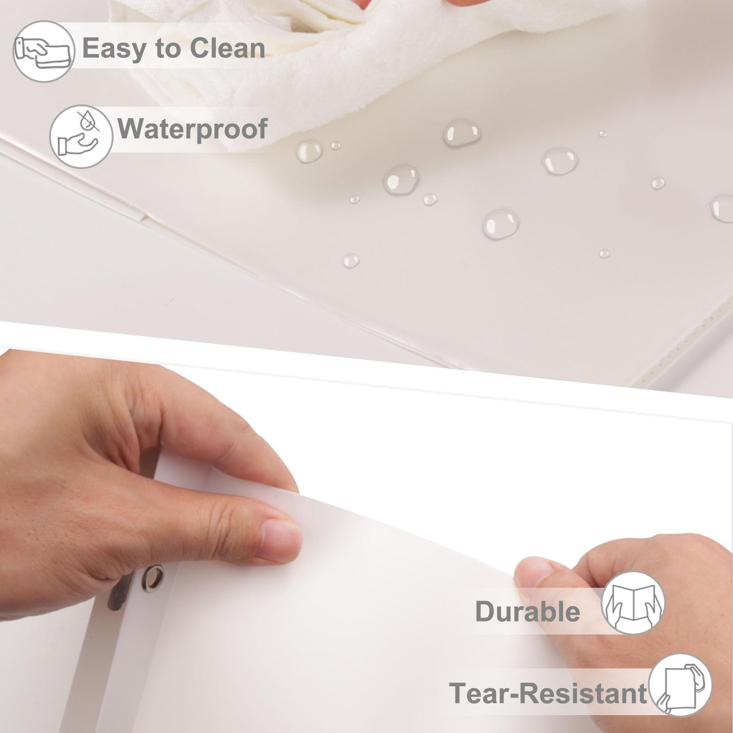 Chemises en plastique épais ViVin avec pochettes et broches, deux poches, poche avant transparente et onglets de maintien, lot de 6, pour papier au format lettre US, pour l'école et le bureau - Blanc