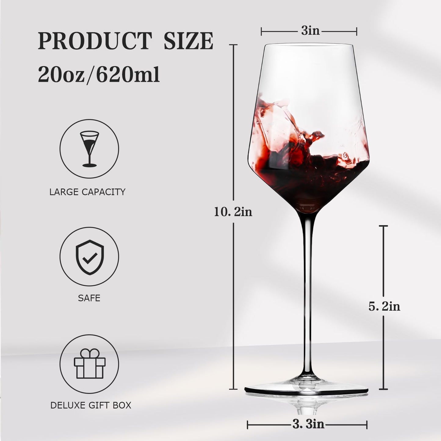 CUKBLESS Red Wine Glasses Set of 6, 20 oz Iridescent Hand Blown Long Stem Red or White Wine Glasses, for Birthday, Wedding