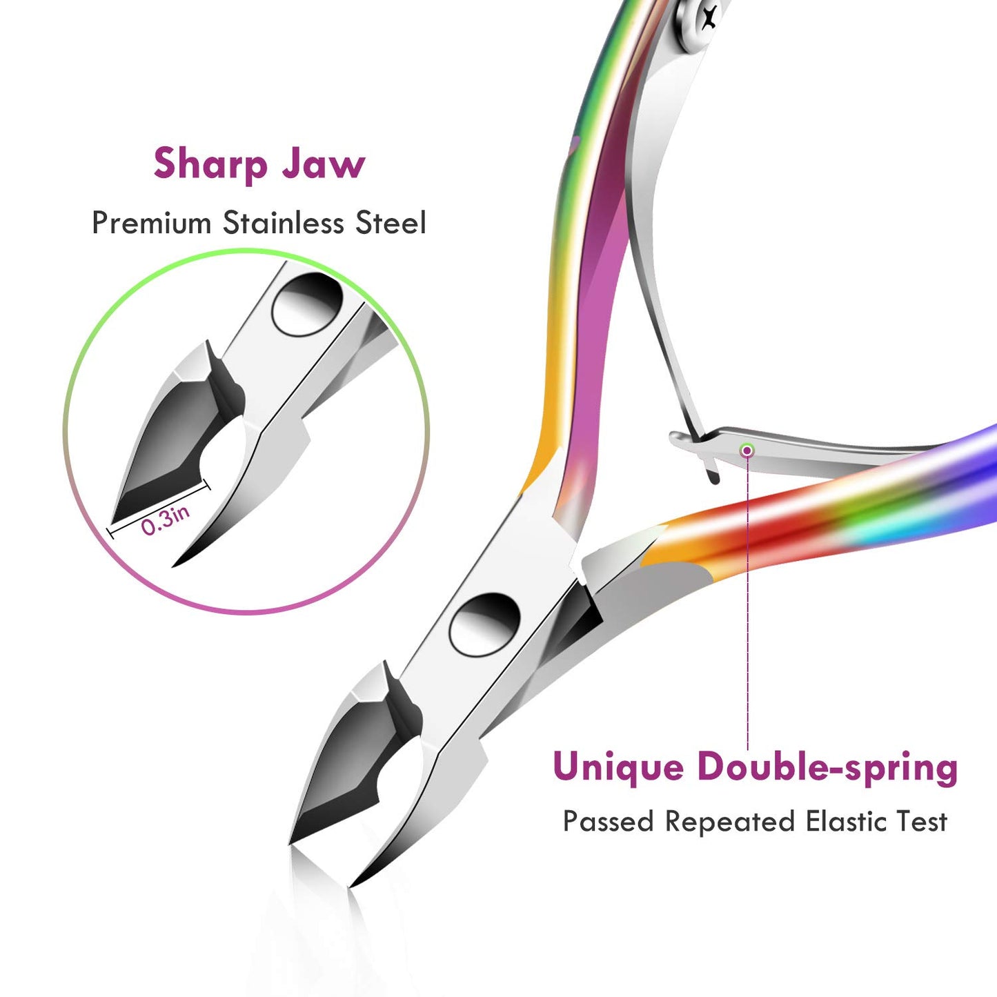 3-Piece Rainbow Cuticle Care Kit – Precision Trimmer, Dual-Head Pusher & Scraper | Surgical-Grade Stainless Steel